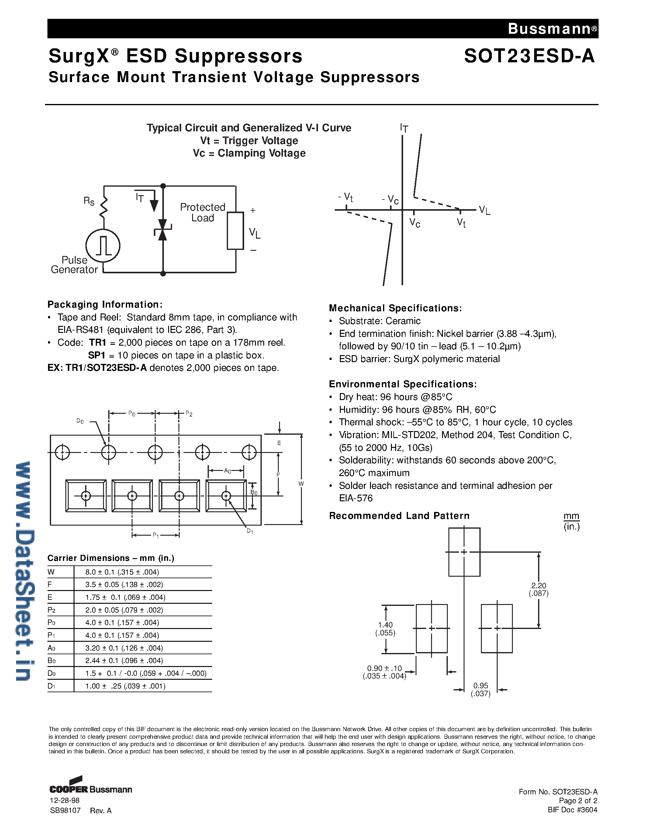 Datasheet SOT23ESD-A - Surface Mount Transient Voltage Suppressors page 2