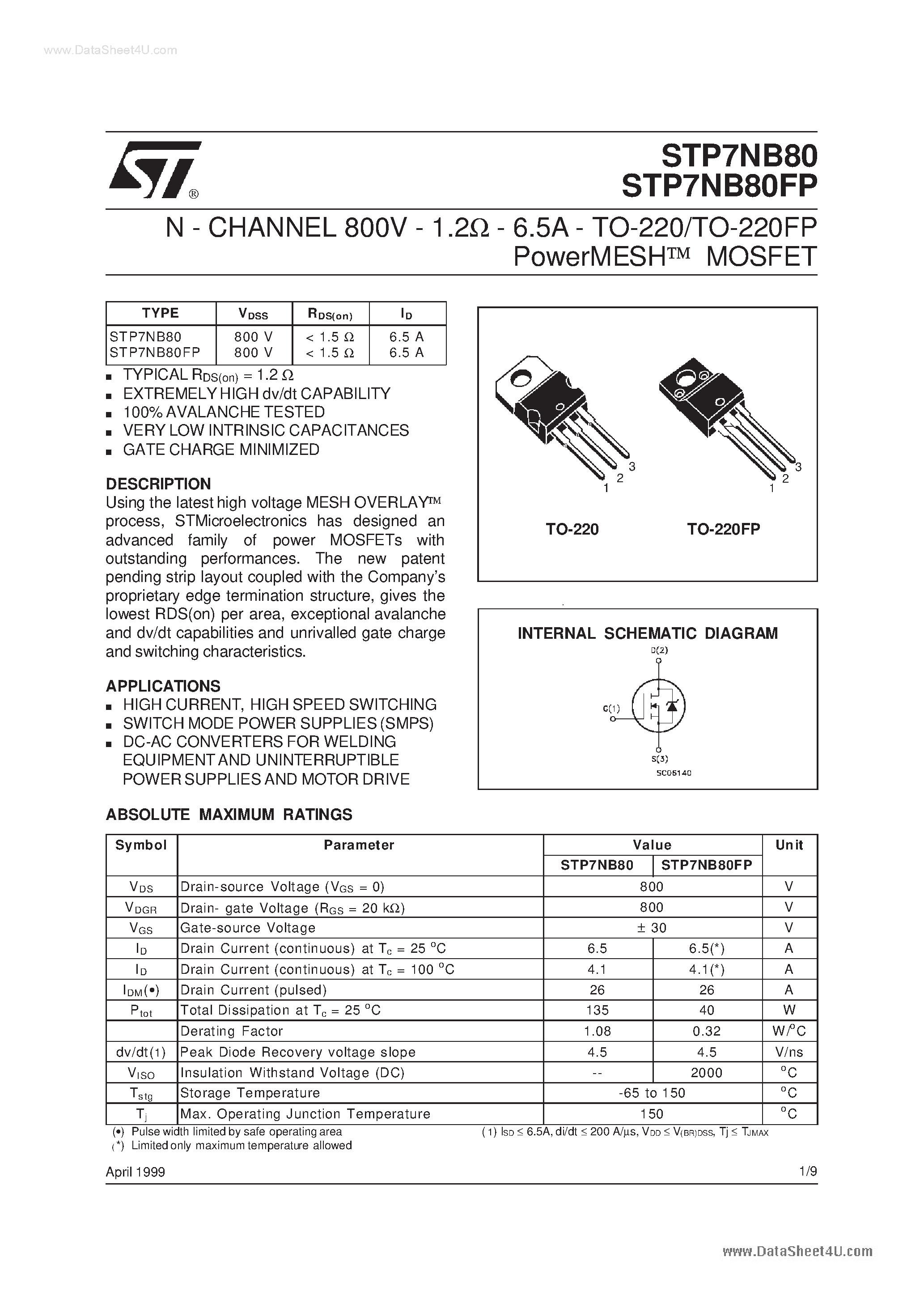 Datasheet P7NB80FP - Search ---> STP7NB80 page 1