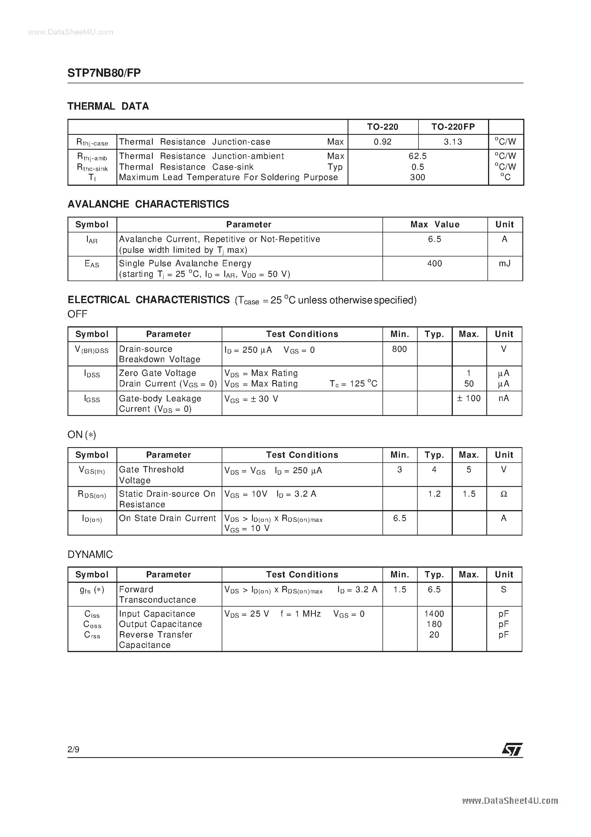 Datasheet P7NB80FP - Search ---> STP7NB80 page 2