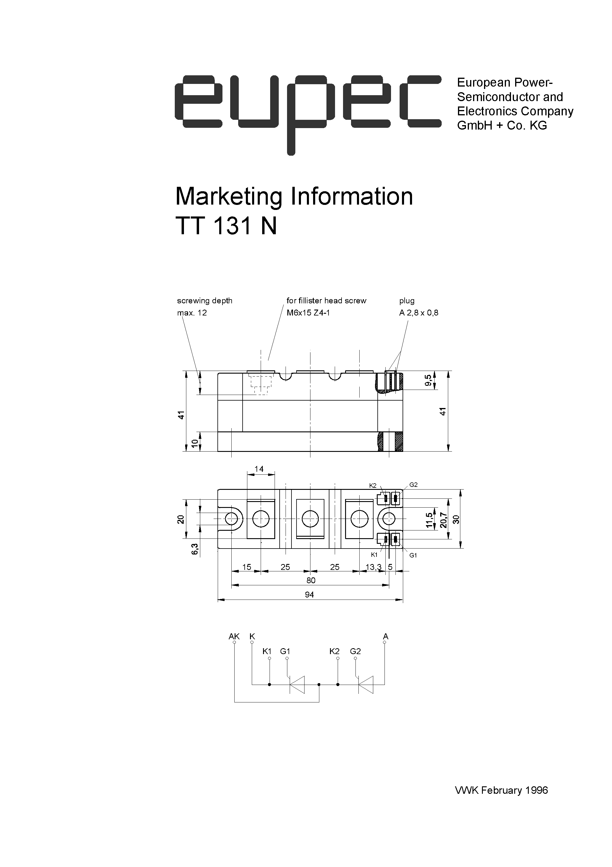 Datasheet TD131N page 1 Datasheet TD131N - EUPEC page 1