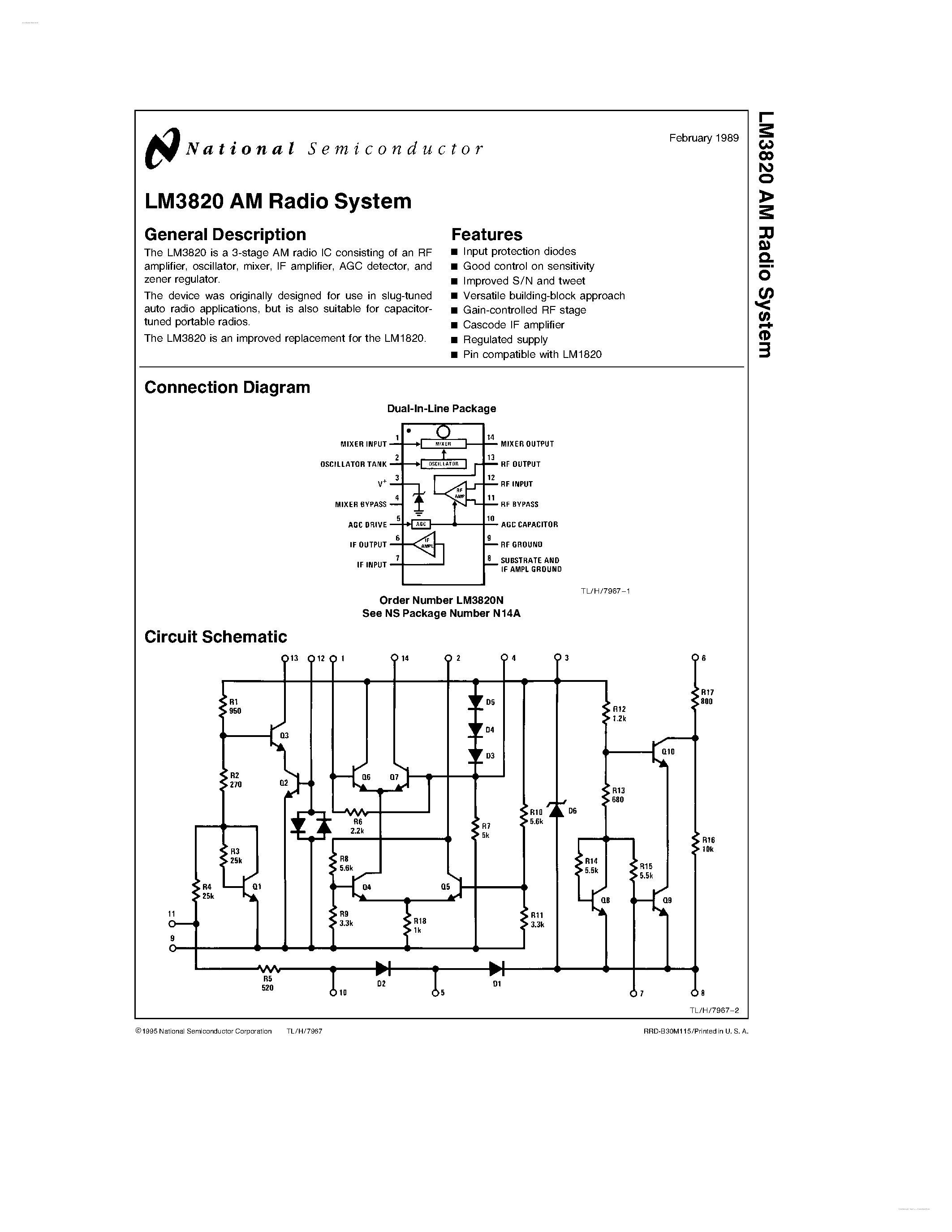 Datasheet LM3820 - AM RADIO SYSTEM page 1
