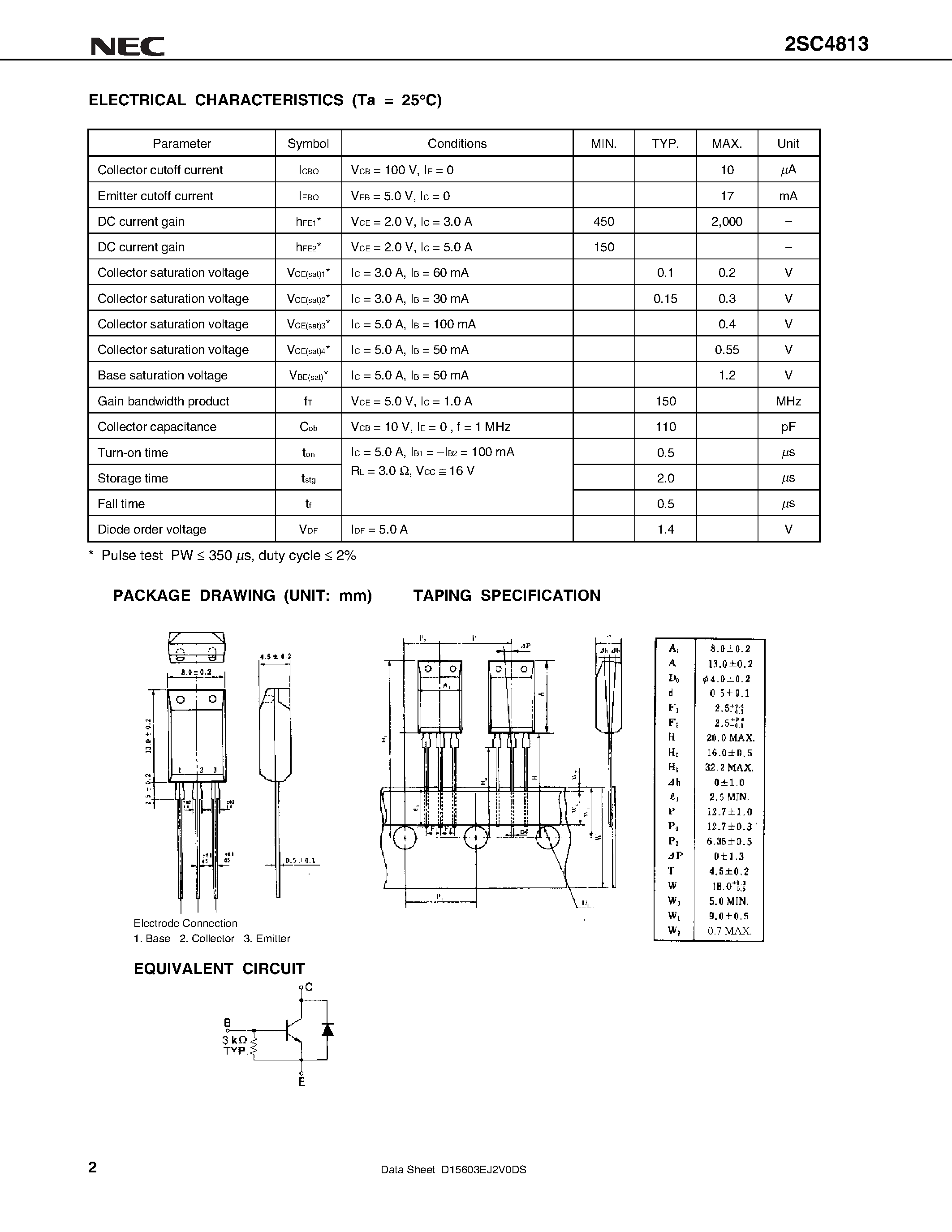 Datasheet 2SC4813 - NPN SILICON EPITAXIAL TRANSISTOR FOR HIGH-SPEED SWITCHING page 2