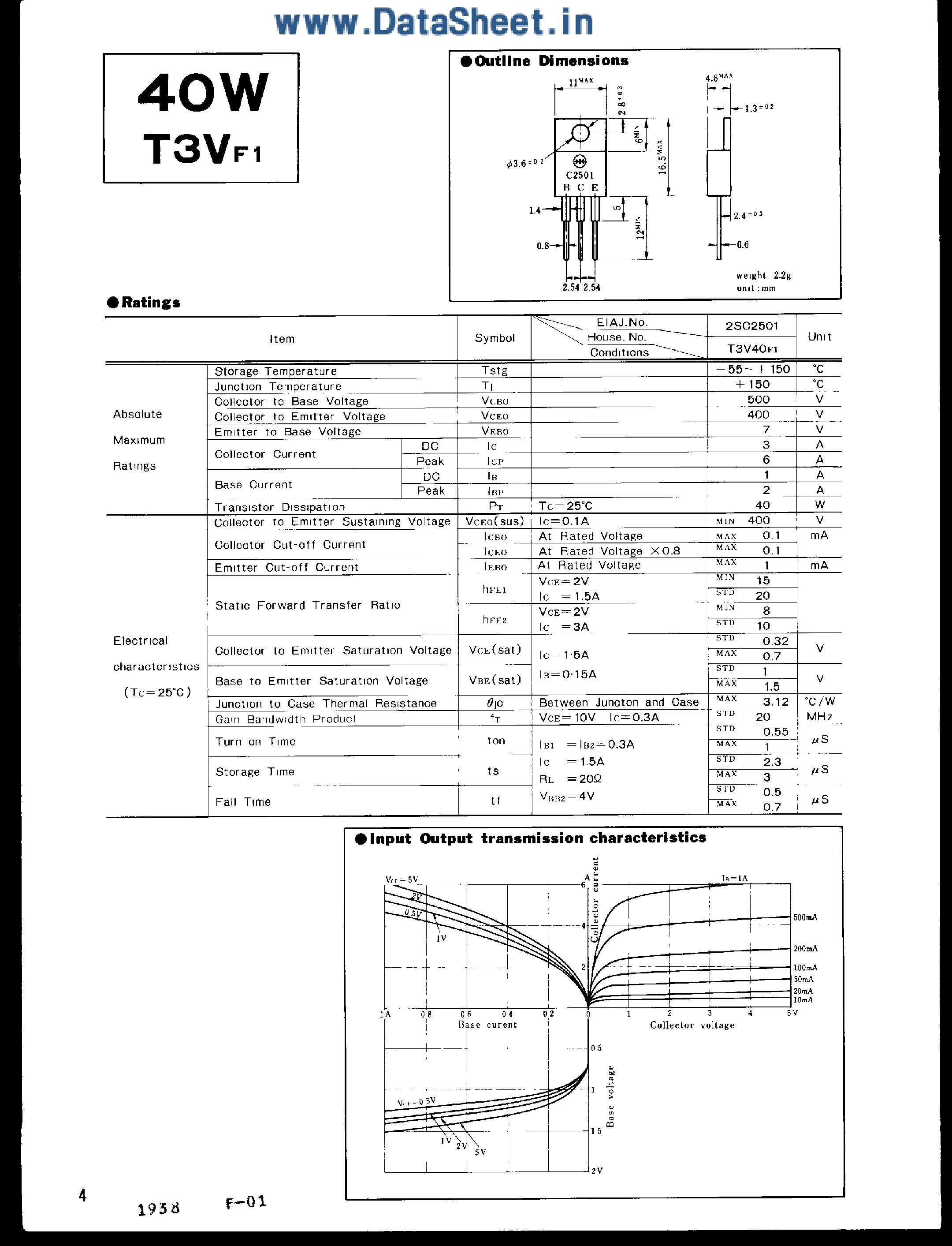 Datasheet 2SC2501 page 1 Datasheet 2SC2501 - BJT TRANSISTOR page 1