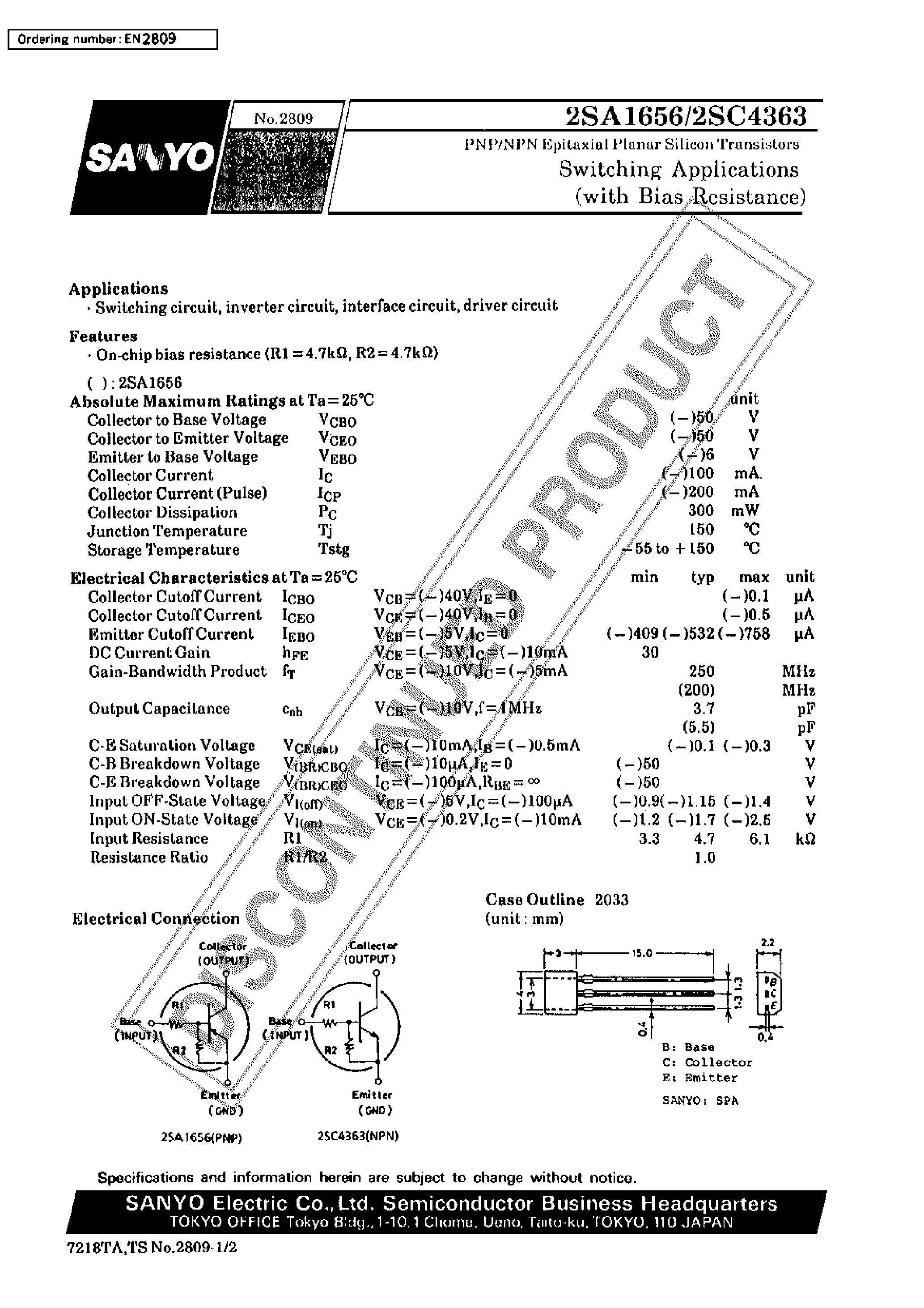 Datasheet 2SC4363 - Switching Applications page 1