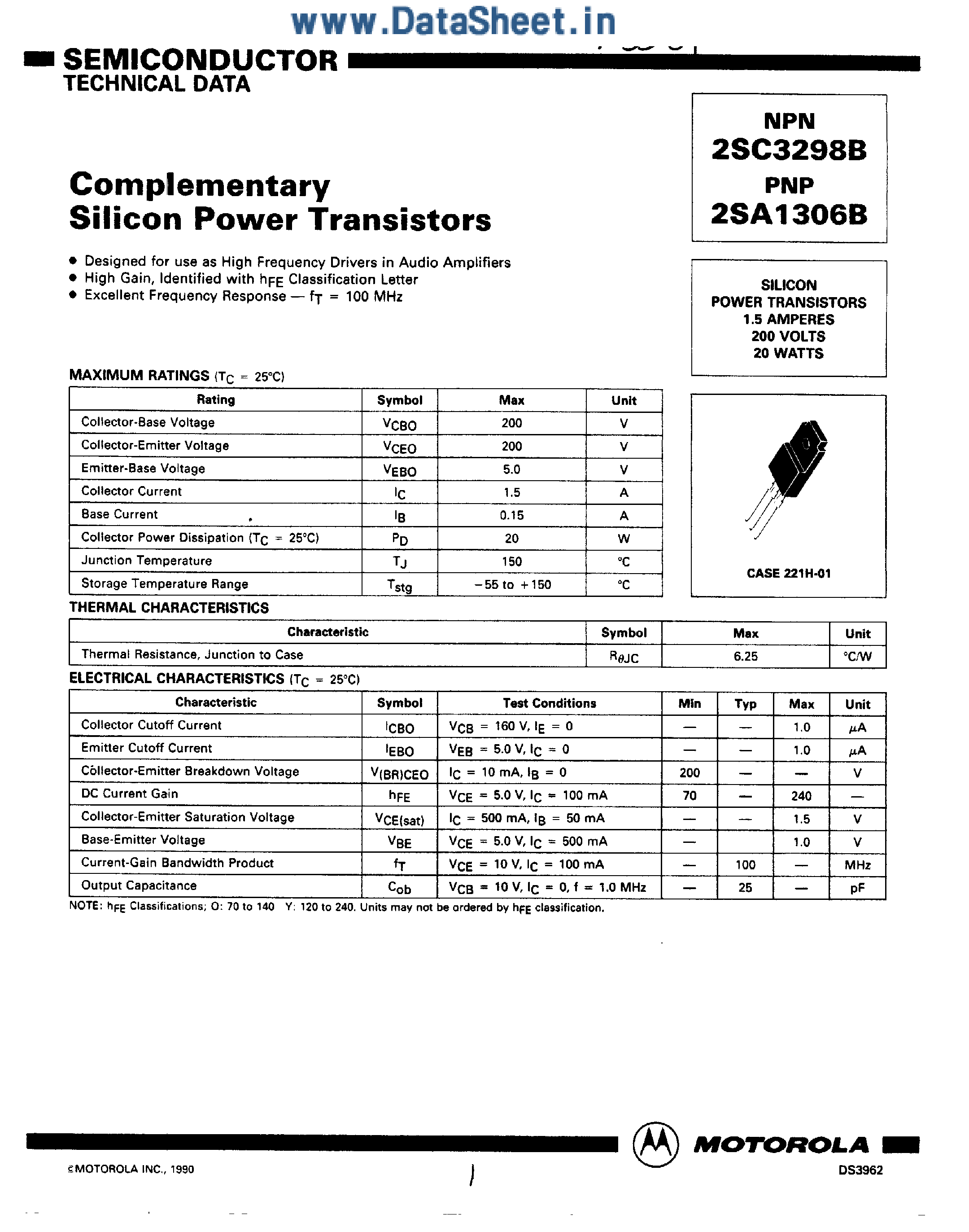 Datasheet 2SC3298B - COMPLEMENTARY SILICON POWER TRANSISTORS page 1