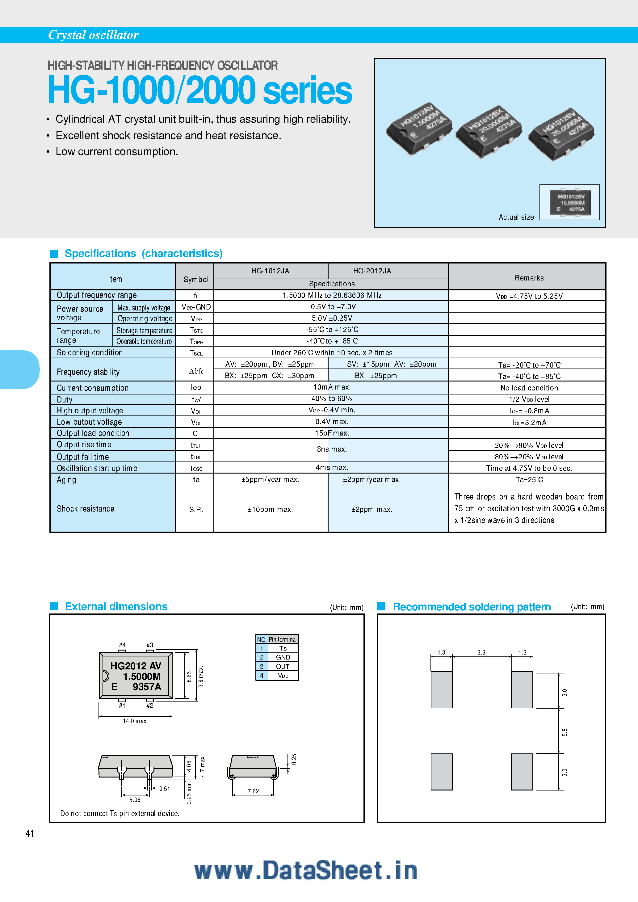 Datasheet HG-1012JA page 1 Datasheet HG-1012JA - (HG-1000/2000) High Stability High Frequency Oscillator page 1