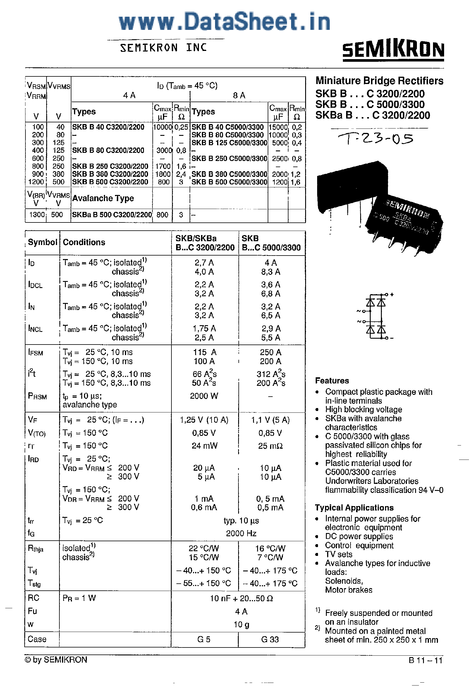 Datasheet SKBB80C5000/3300 - BRIDGE RECTIFIER page 1