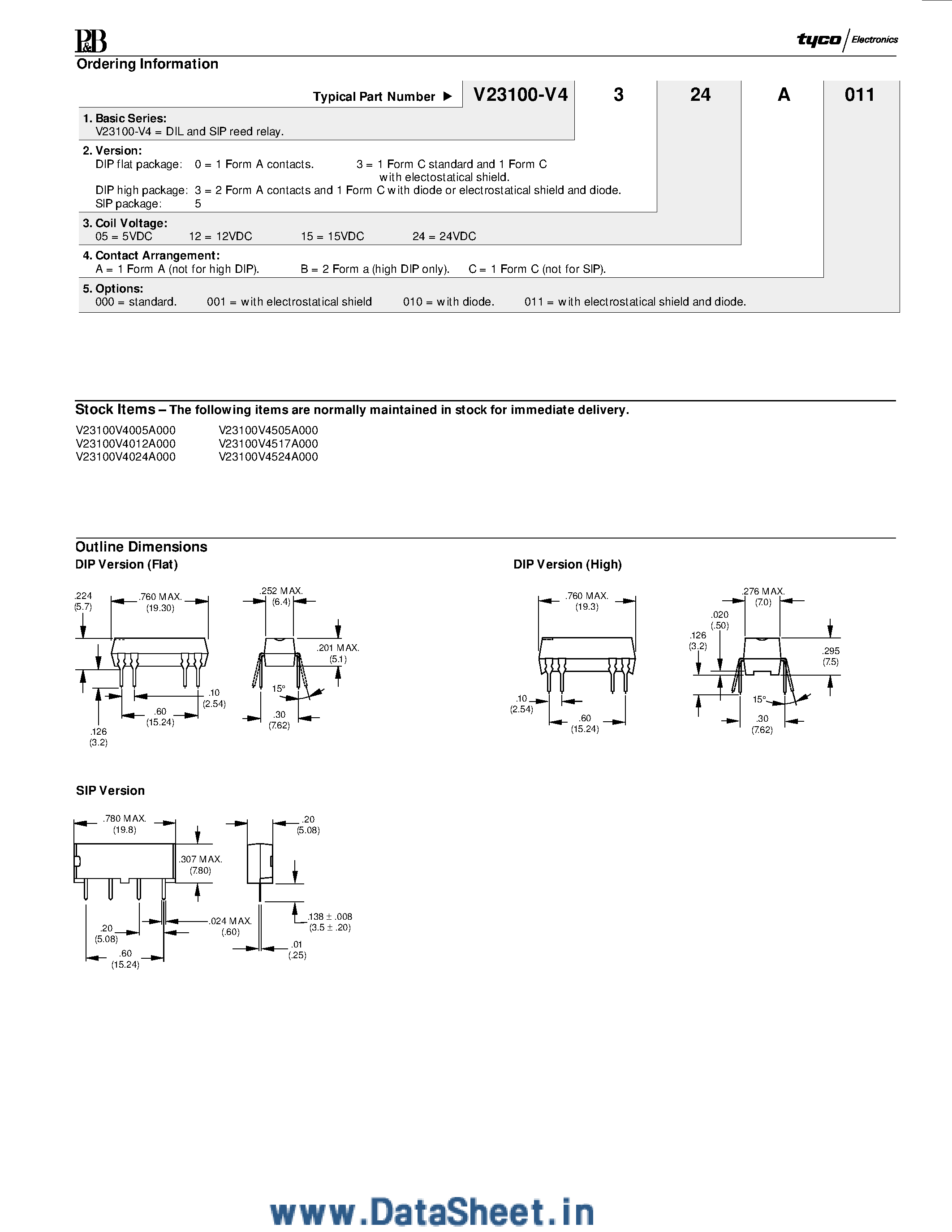 Datasheet V23100-V4 page 2 Datasheet V23100-V4 - Dual In-Line Package and Single In-Line Package Dry Reed Relays page 2