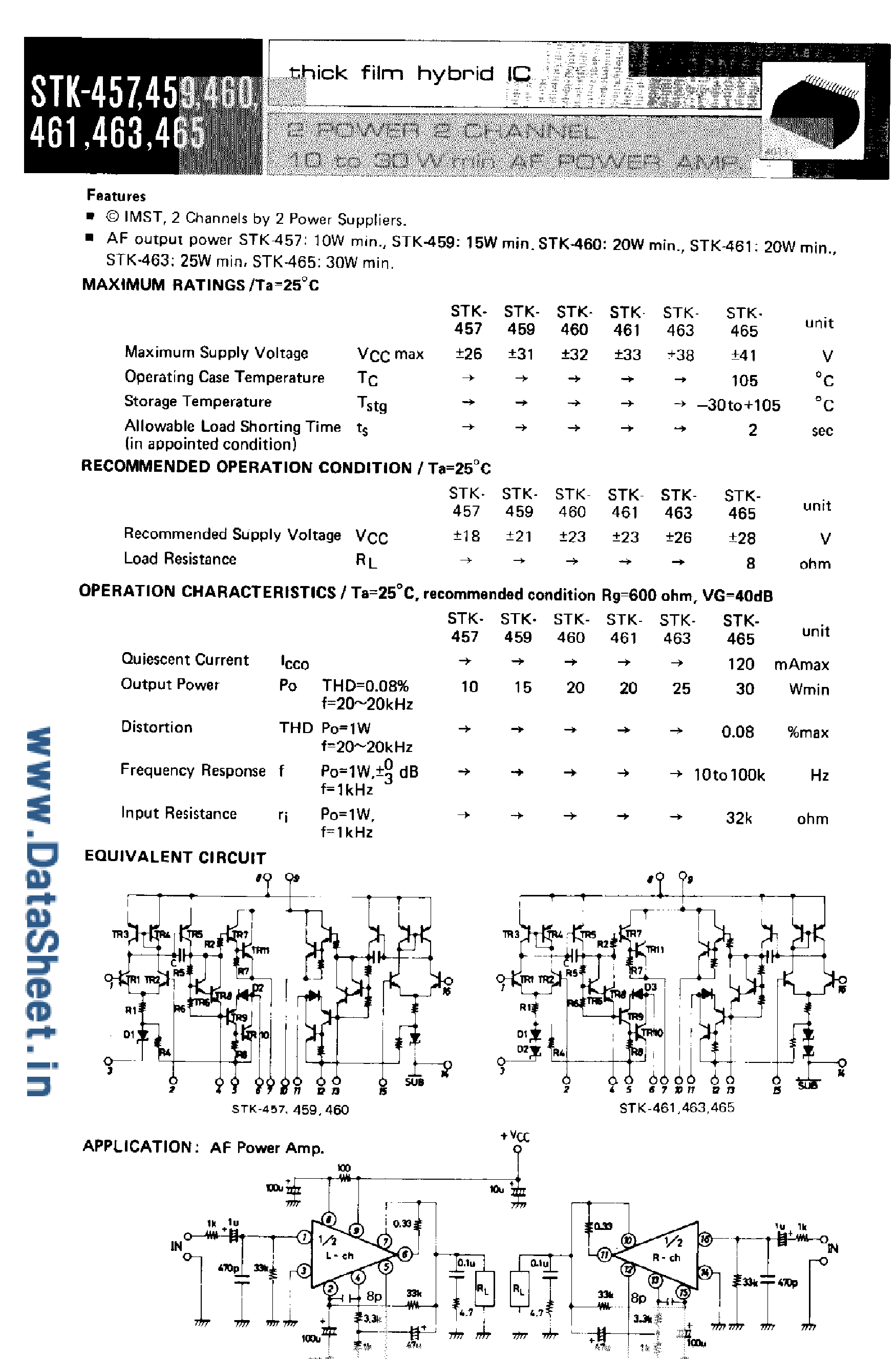 Datasheet STK-457 page 1 Datasheet STK-457 - (STK-4xx) Thick Film Hybrid ic page 1