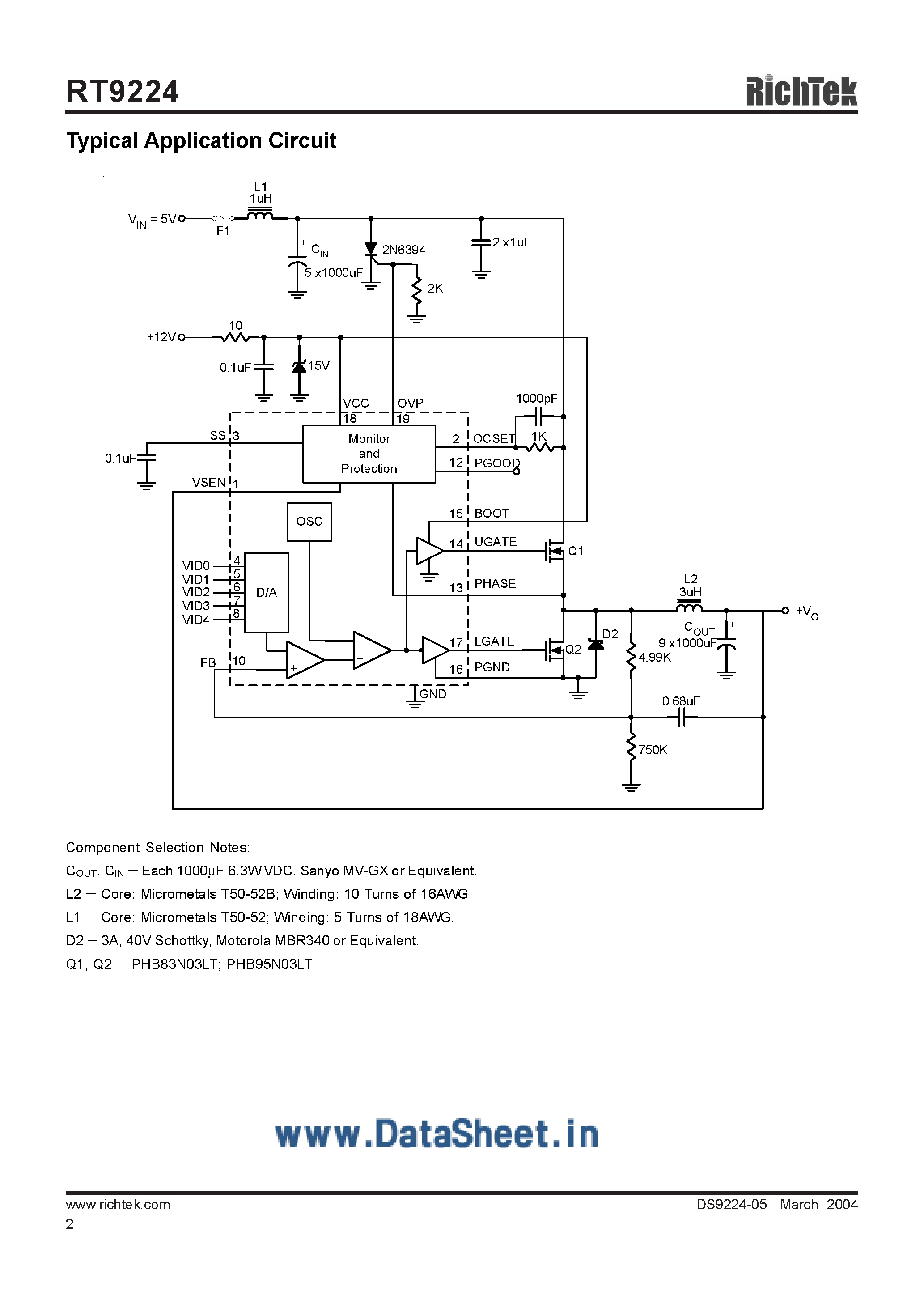 Datasheet RT9224 page 2 Datasheet RT9224 - 5-Bit Programmable Synchronous PWM Buck Converter Controller and Output Voltage Monitor page 2