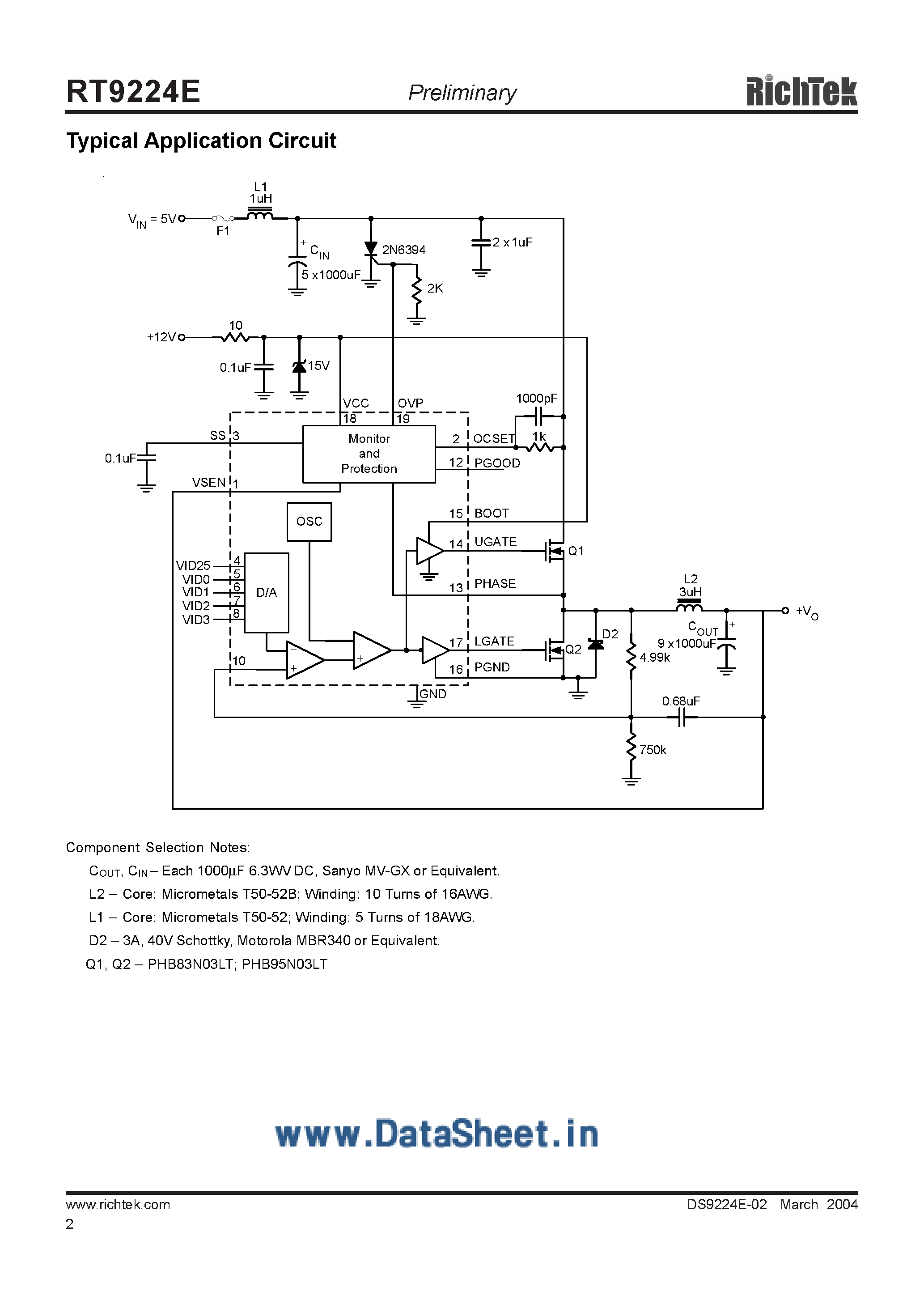 Datasheet RT9224E - VRM 8.5 Synchronous PWM Buck Converter Controller and Output Voltage Monitor page 2