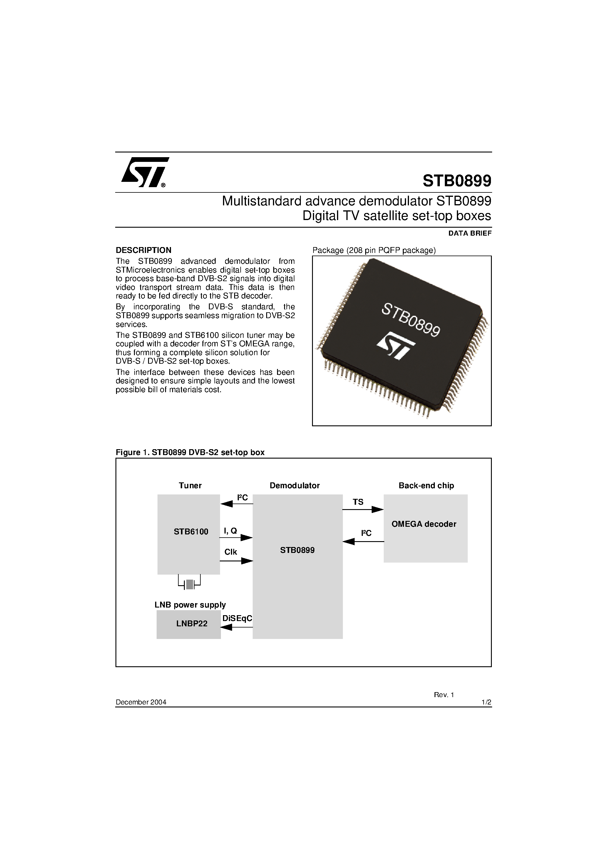 Datasheet STB0899 - Multistandard advance demodulator STB0899 Digital TV satellite set-top boxes page 1