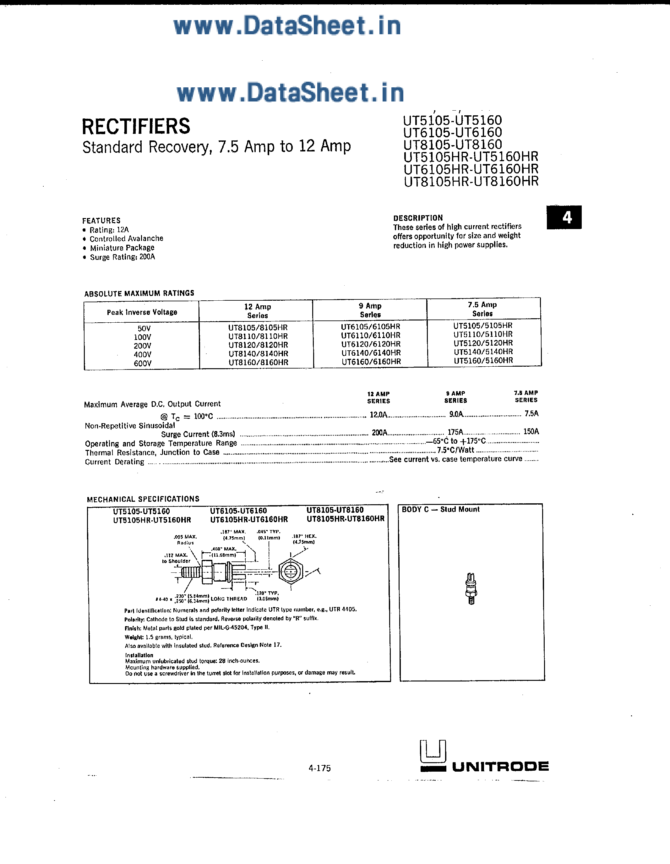 Datasheet 5160HR page 1 Datasheet 5160HR - Rectifiers Diodes page 1