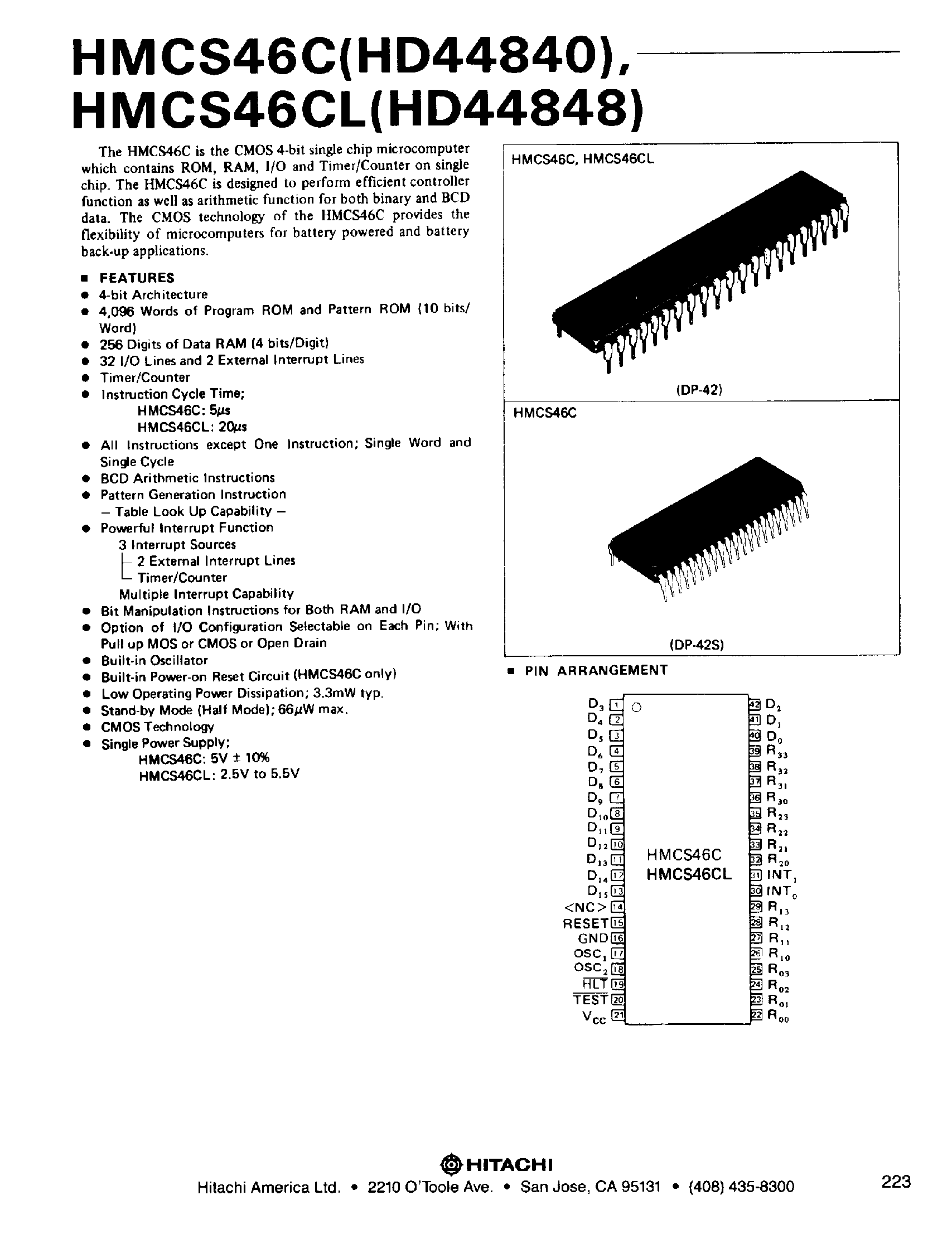 Datasheet HD44840 page 1 Datasheet HD44840 - (HD44840 / HD44848) CMOS 4-bit SINGLE CHIP page 1