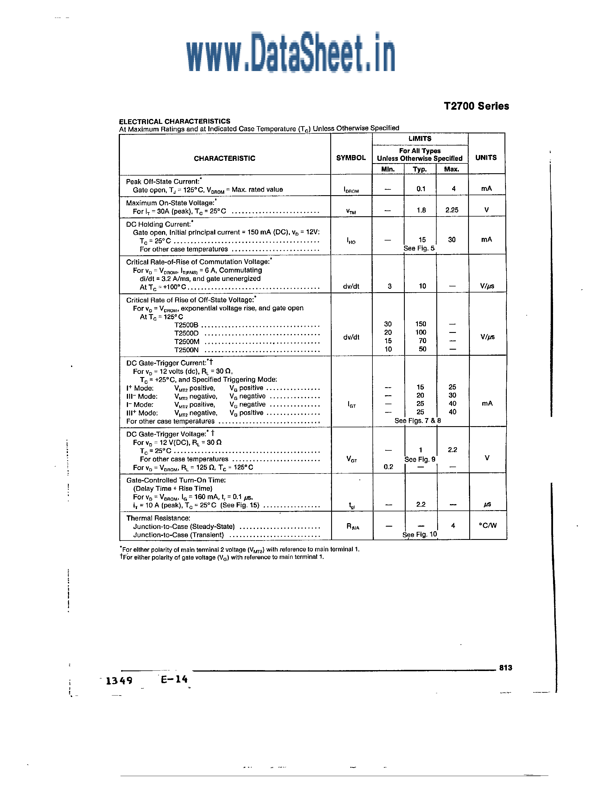 Datasheet T2700 - (T2700 Series) HIGH VOLTAGE 6-A SILICON TRIACS page 2