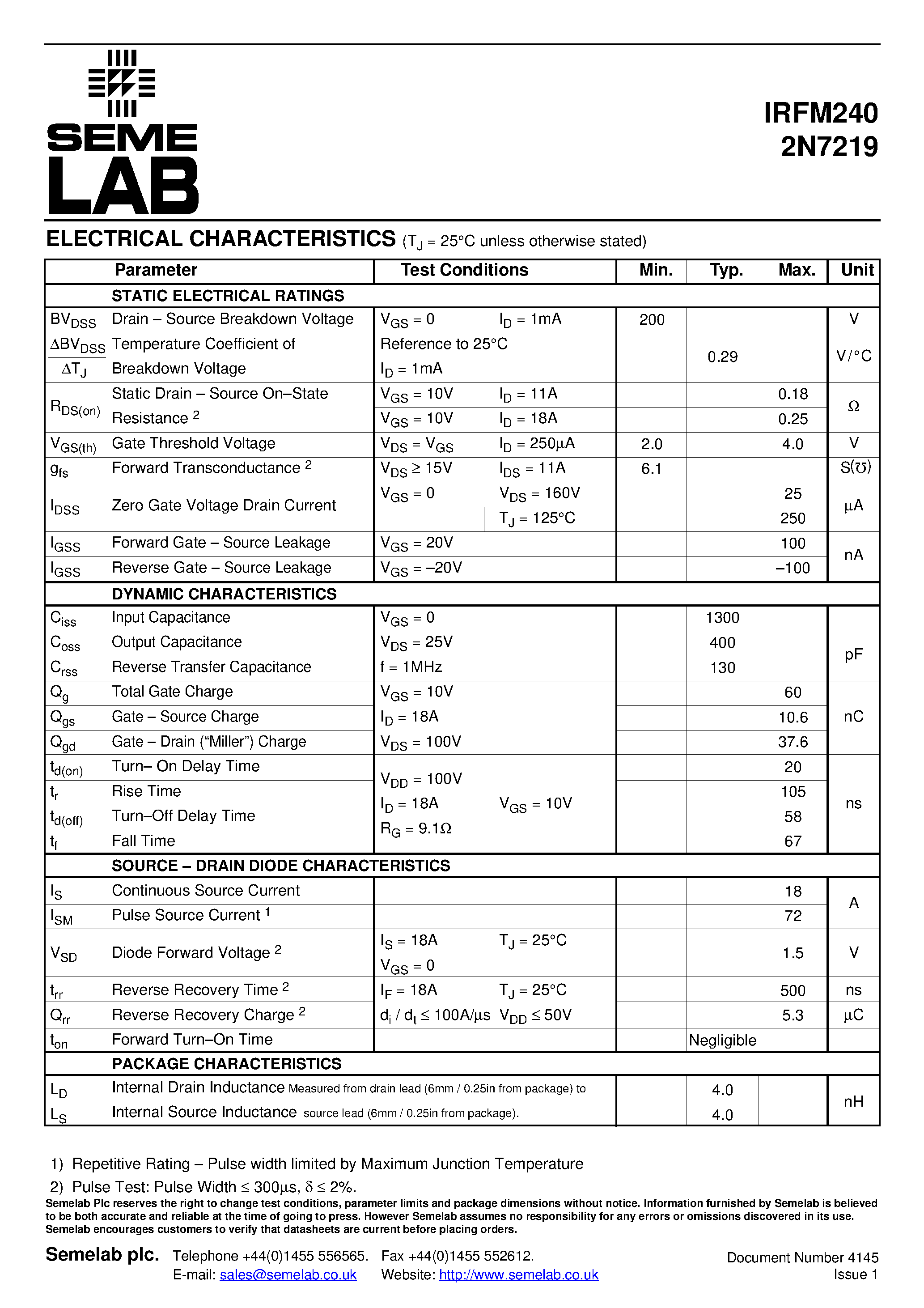 Datasheet IRFM240 - N-CHANNEL POWER MOSFET page 2