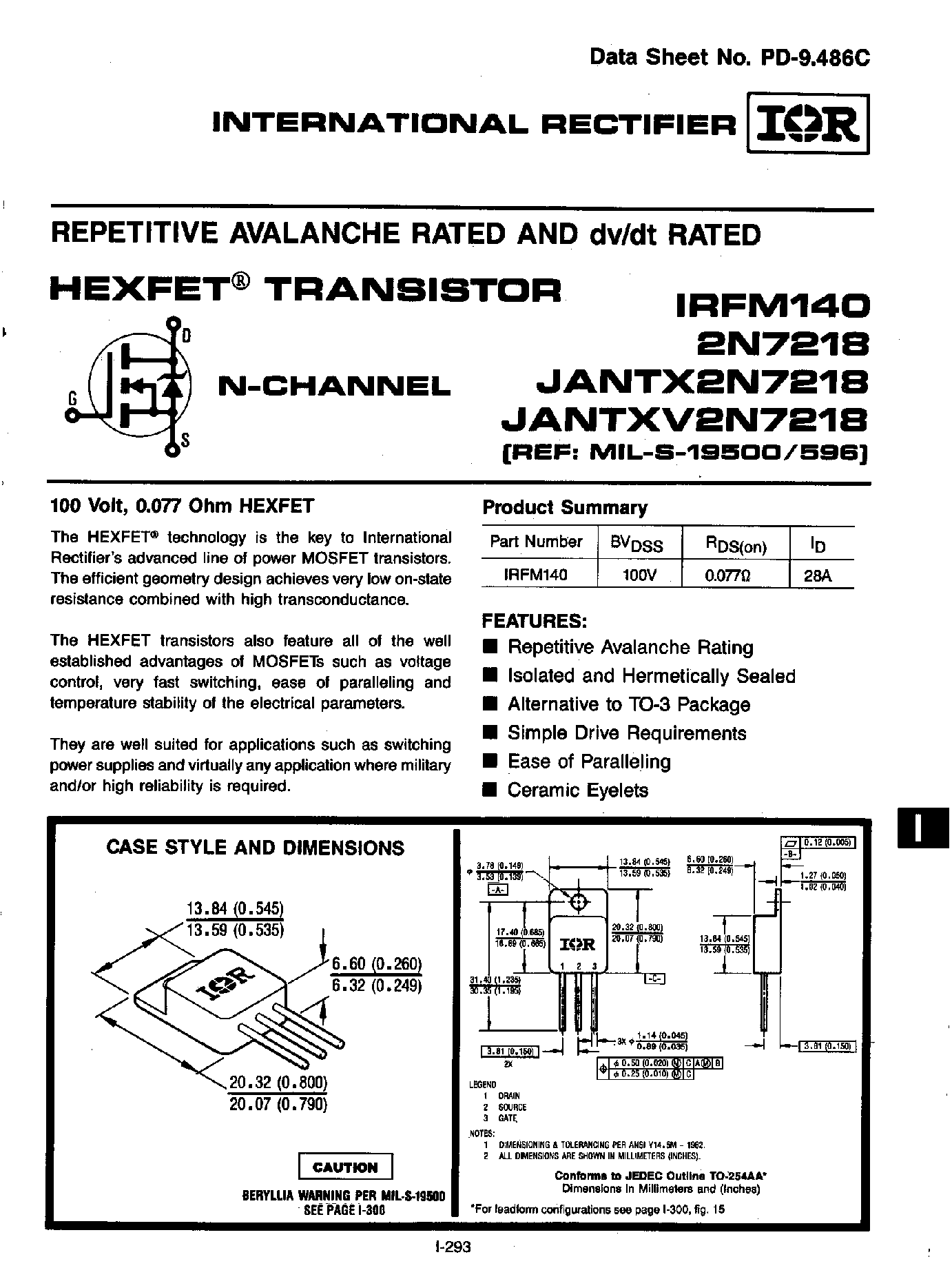 Datasheet IRFM140 - HEXFET TRANSISTOR page 1