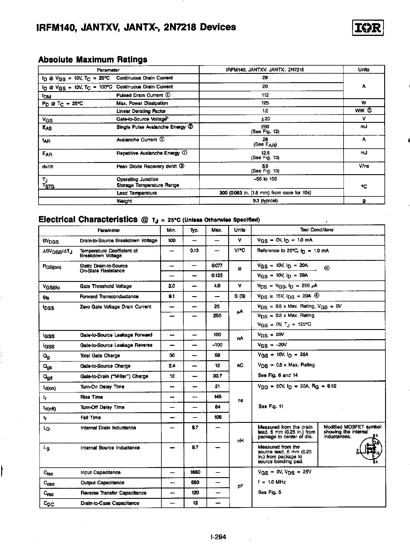 Datasheet IRFM140 - HEXFET TRANSISTOR page 2