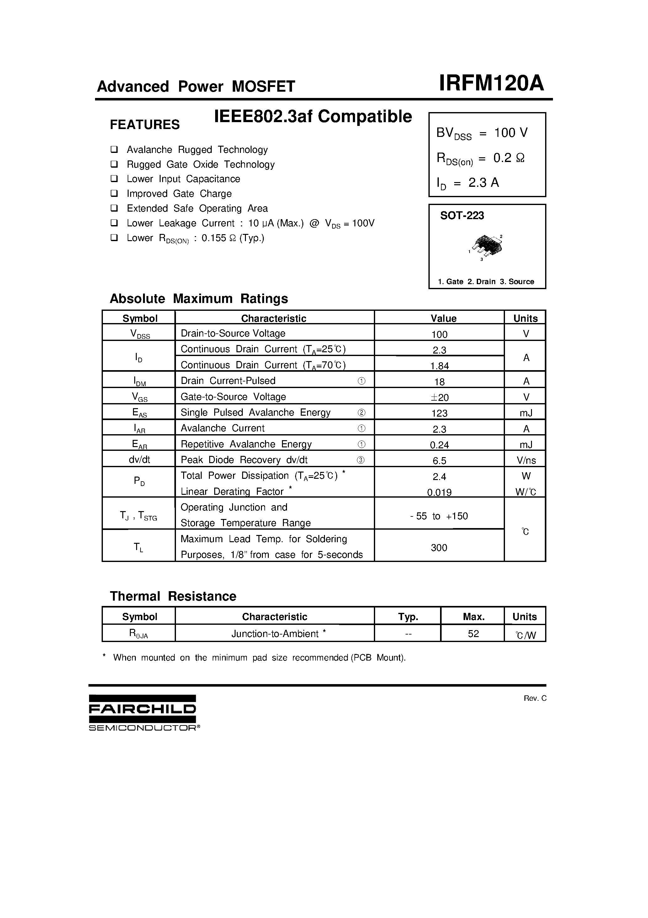 Datasheet IRFM120A - IEEE802.3af Compatible page 1