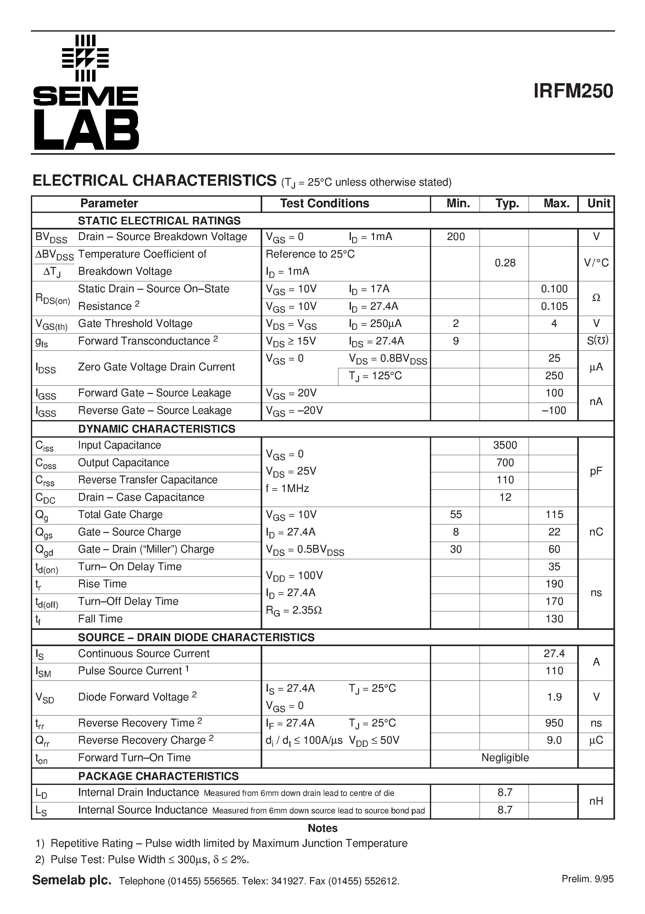 Datasheet IRFM250 - N-CHANNEL POWER MOSFET page 2