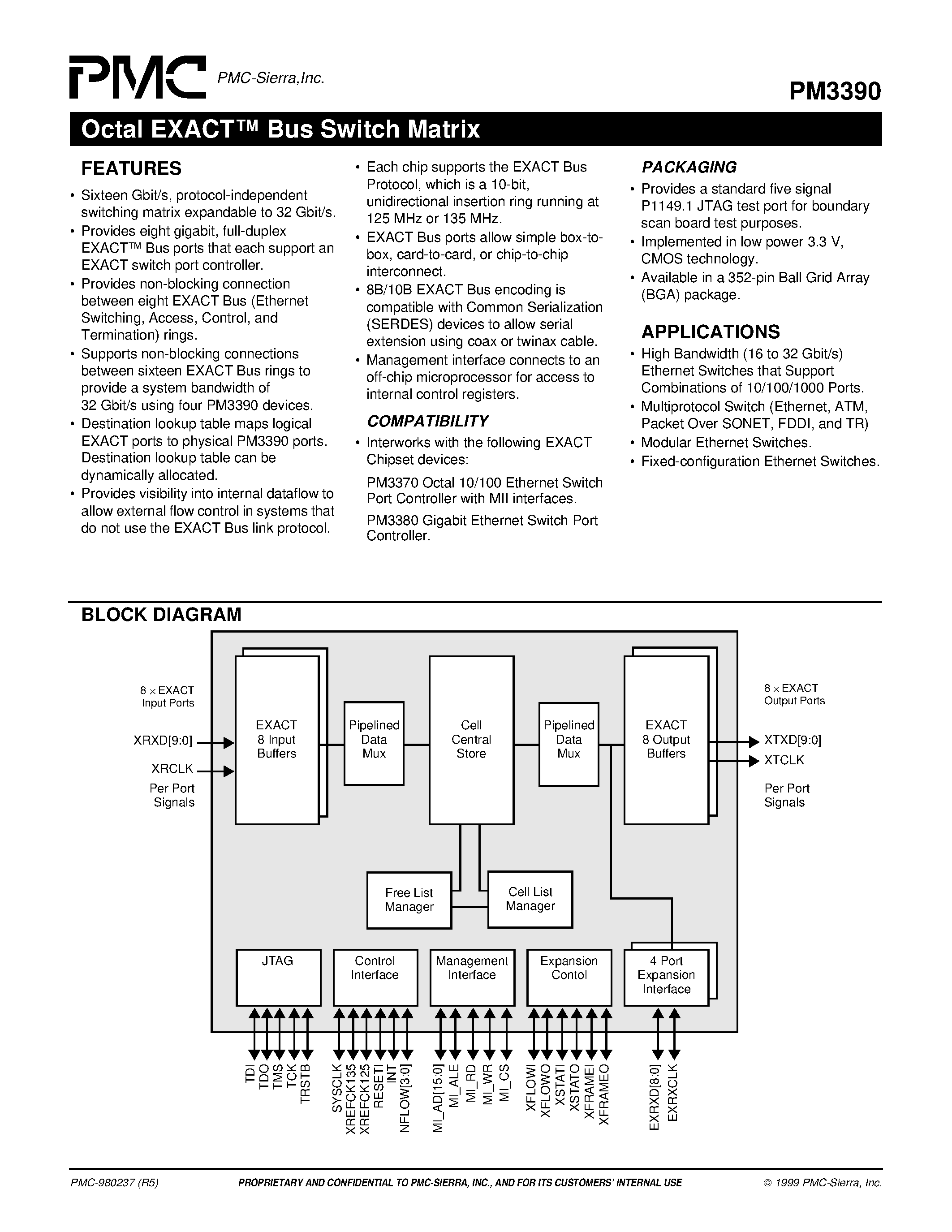 Datasheet PM3390 page 1 Datasheet PM3390 - Octal EXACT Bus Switch Matrix page 1