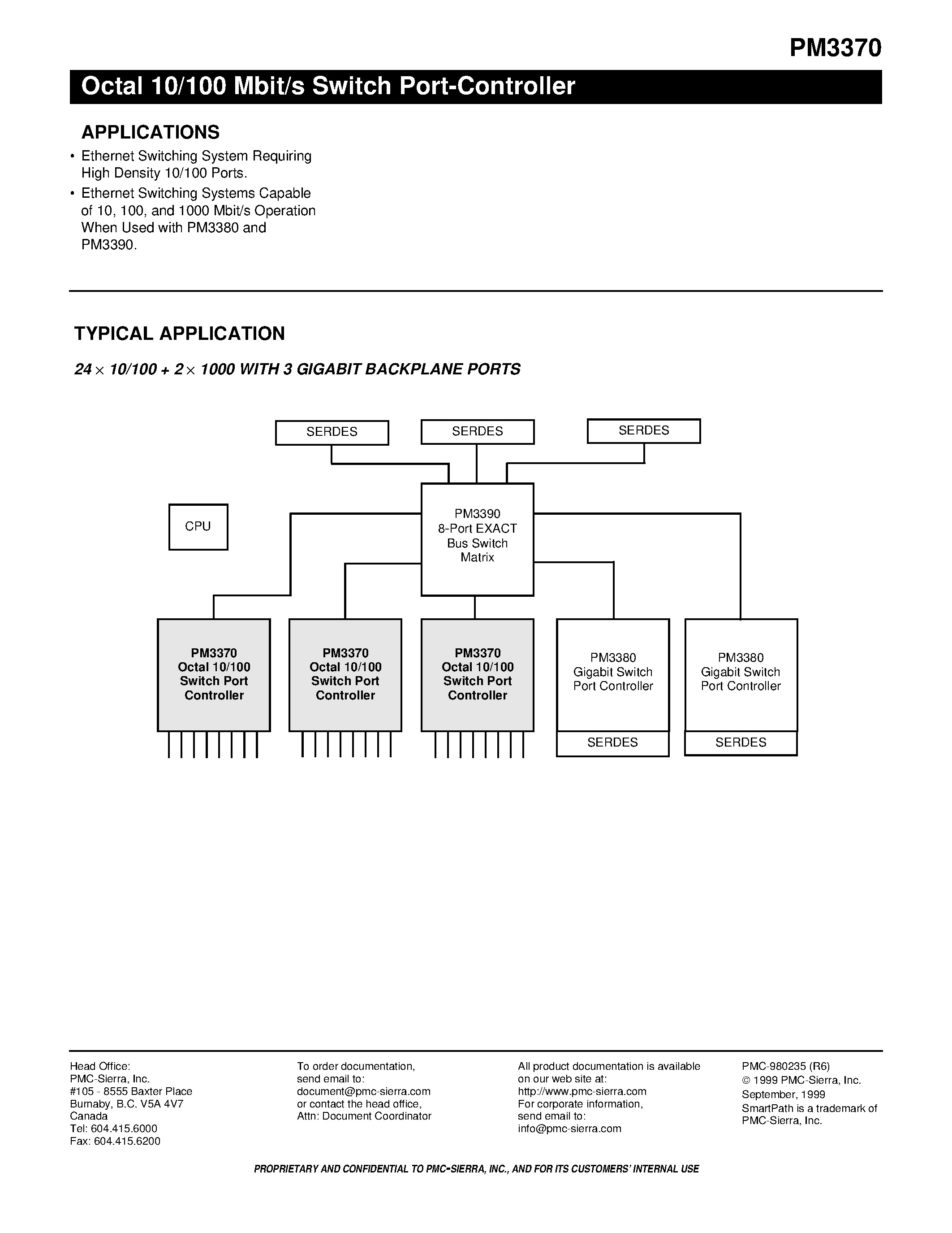Datasheet PM3370 page 2 Datasheet PM3370 - Octal 10/100 Mbit/s Switch Port-Controller page 2