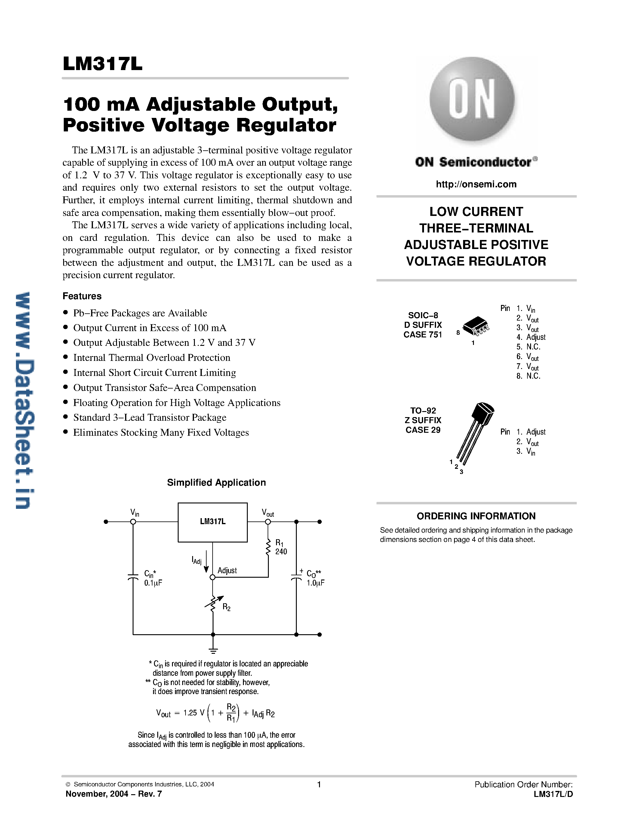 Даташит LM317L - 3-Terminal Adjustable Regulator страница 1