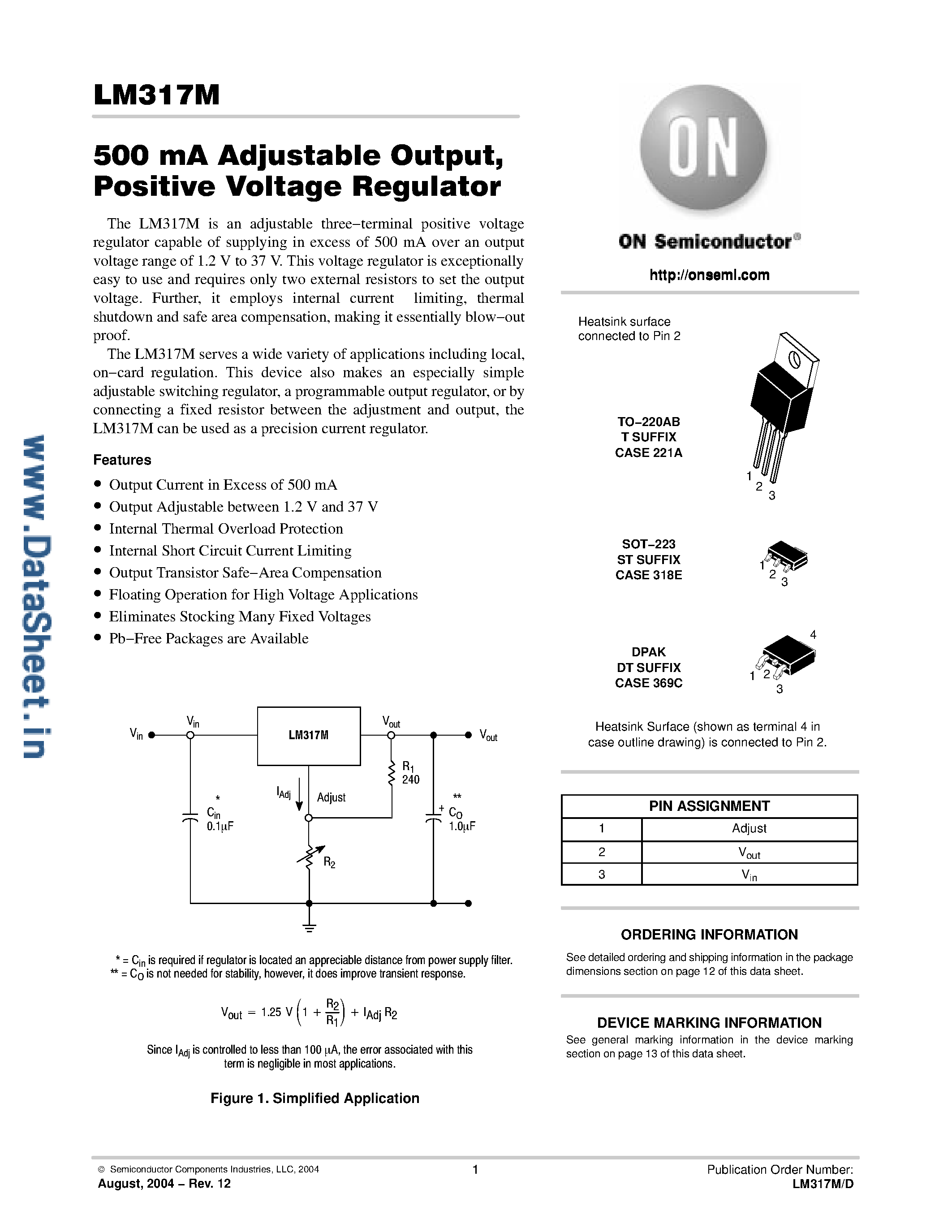 Даташит LM317M - 3-Terminal Adjustable Regulator страница 1