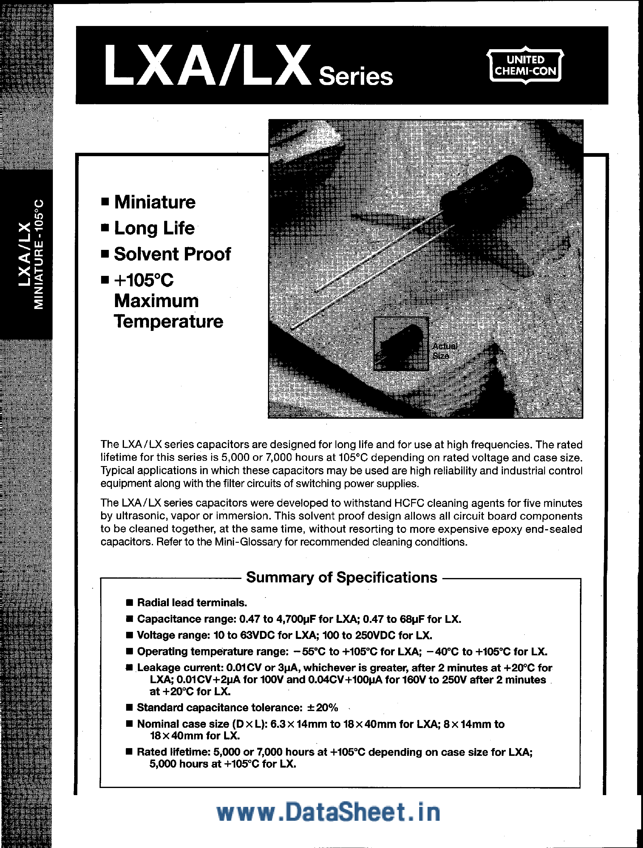 Datasheet LX200VBxxx - Aluminum Electrolytic Capacitor page 1