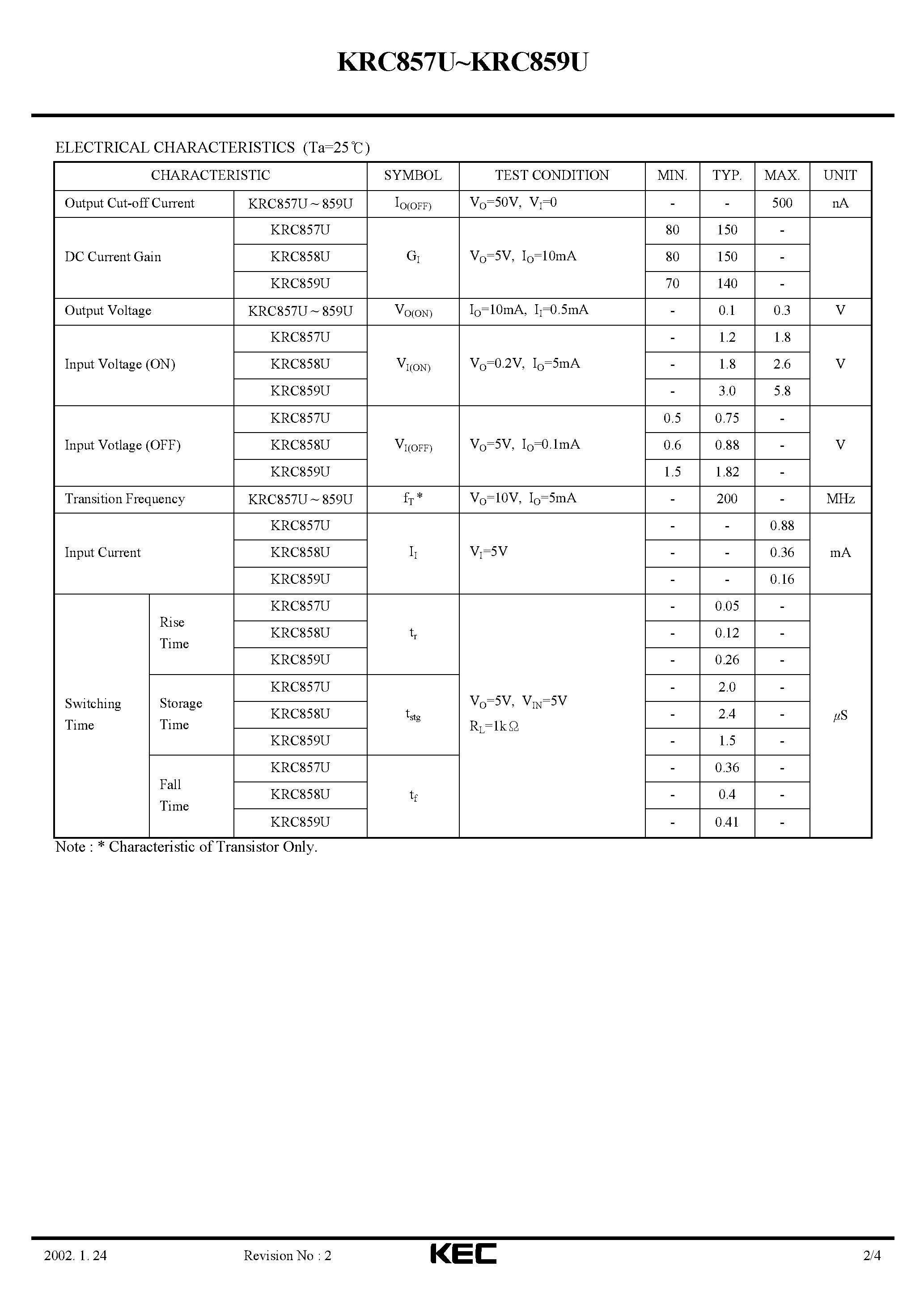 Datasheet KRC857U - (KRC857U - KRC859U) EPITAXIAL PLANAR NPN TRANSISTOR page 2