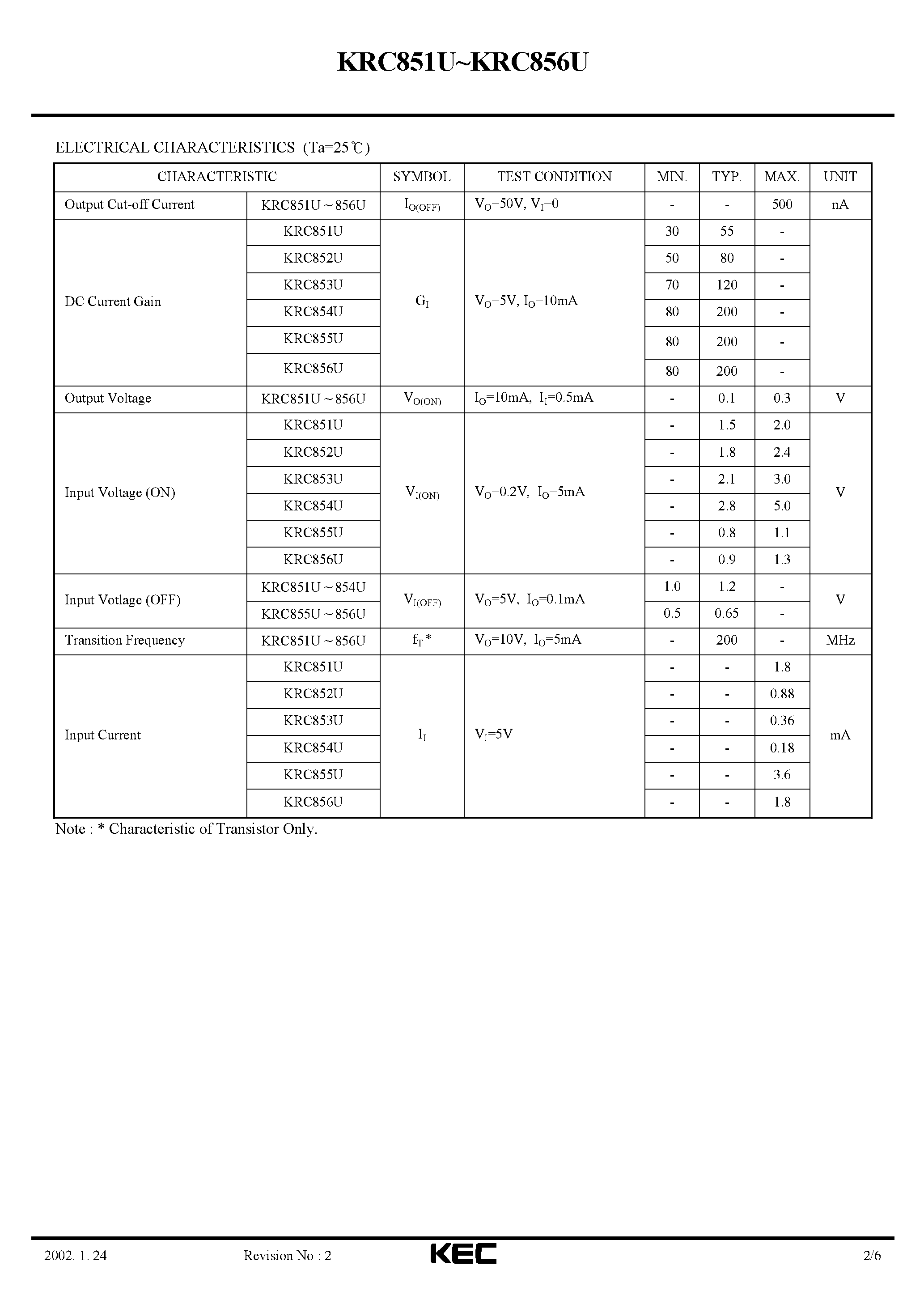 Datasheet KRC851U - (KRC851U - KRC856U) EPITAXIAL PLANAR NPN TRANSISTOR page 2