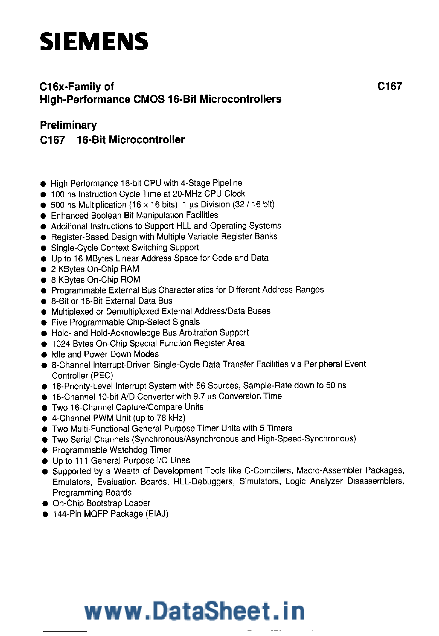 Даташит на микросхему SAF-C167 страница 1 Даташит SAF-C167 - 16-Bit CMOS Microcontroller страница 1