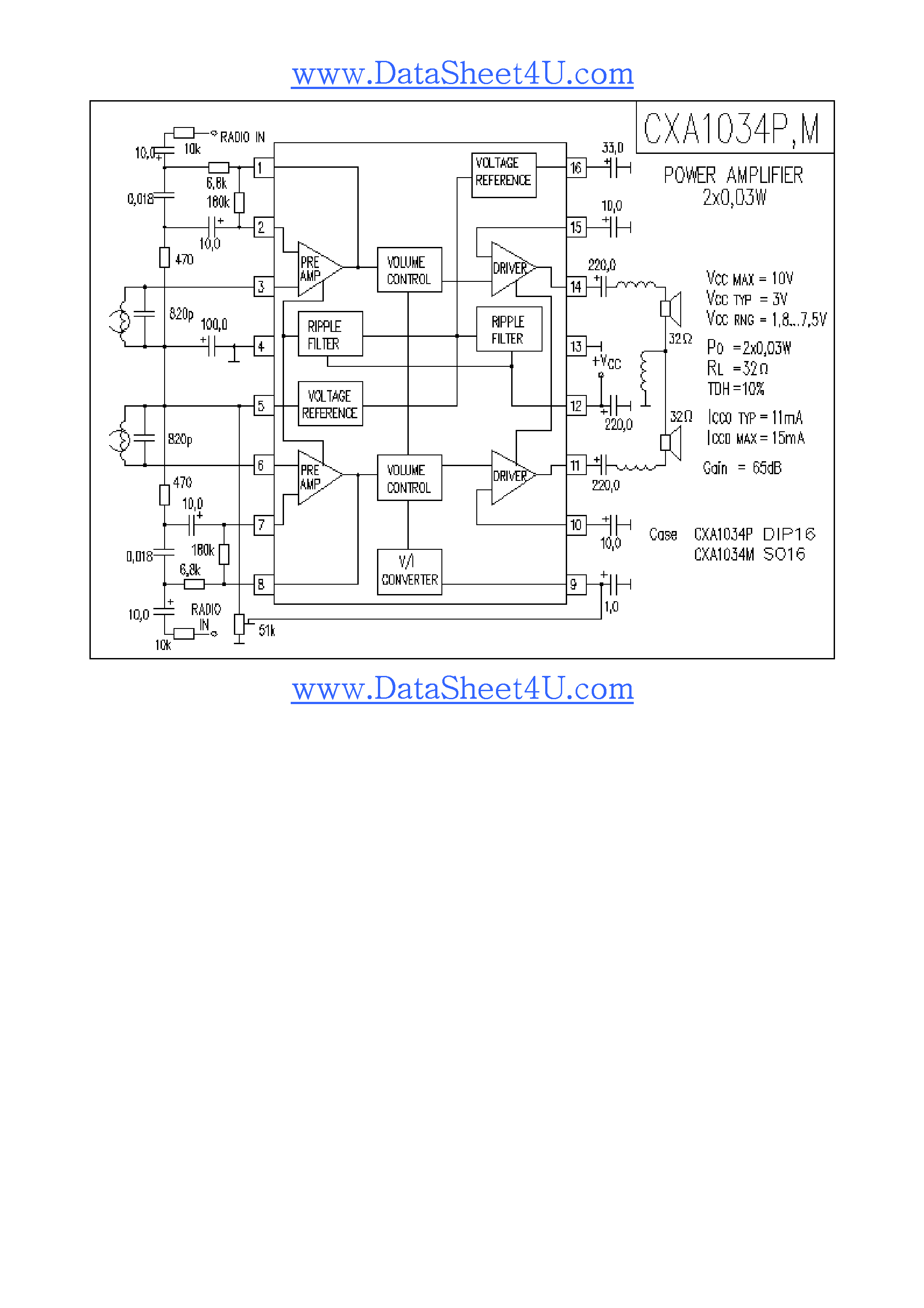 Datasheet CXA1034M page 1 Datasheet CXA1034M - Power Amplifier page 1