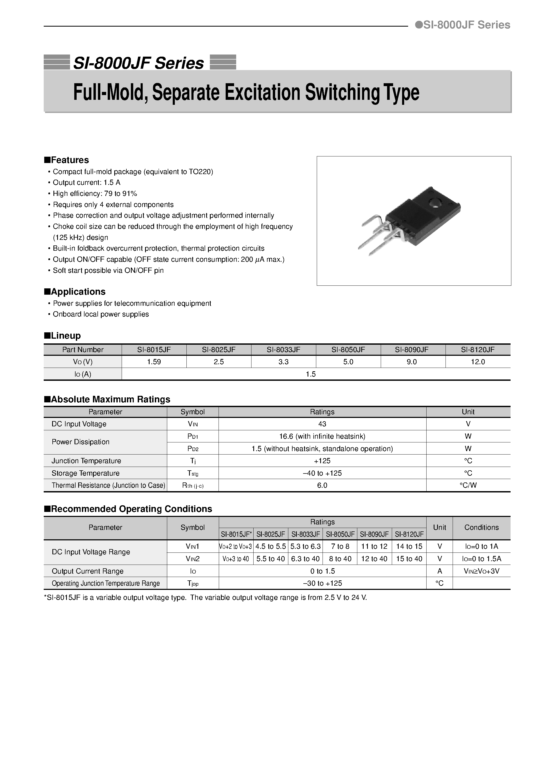 Datasheet SI-8090JF - Full-Mold / Separate Excitation Switching Type page 1