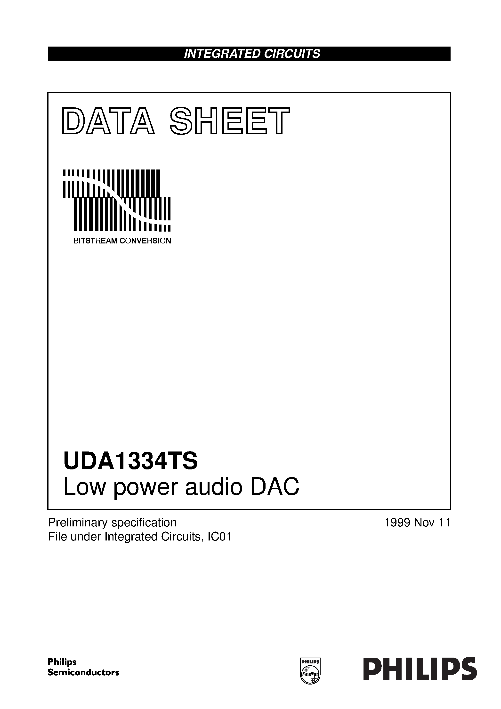 Datasheet UDA1334TS - Low power audio DAC page 1