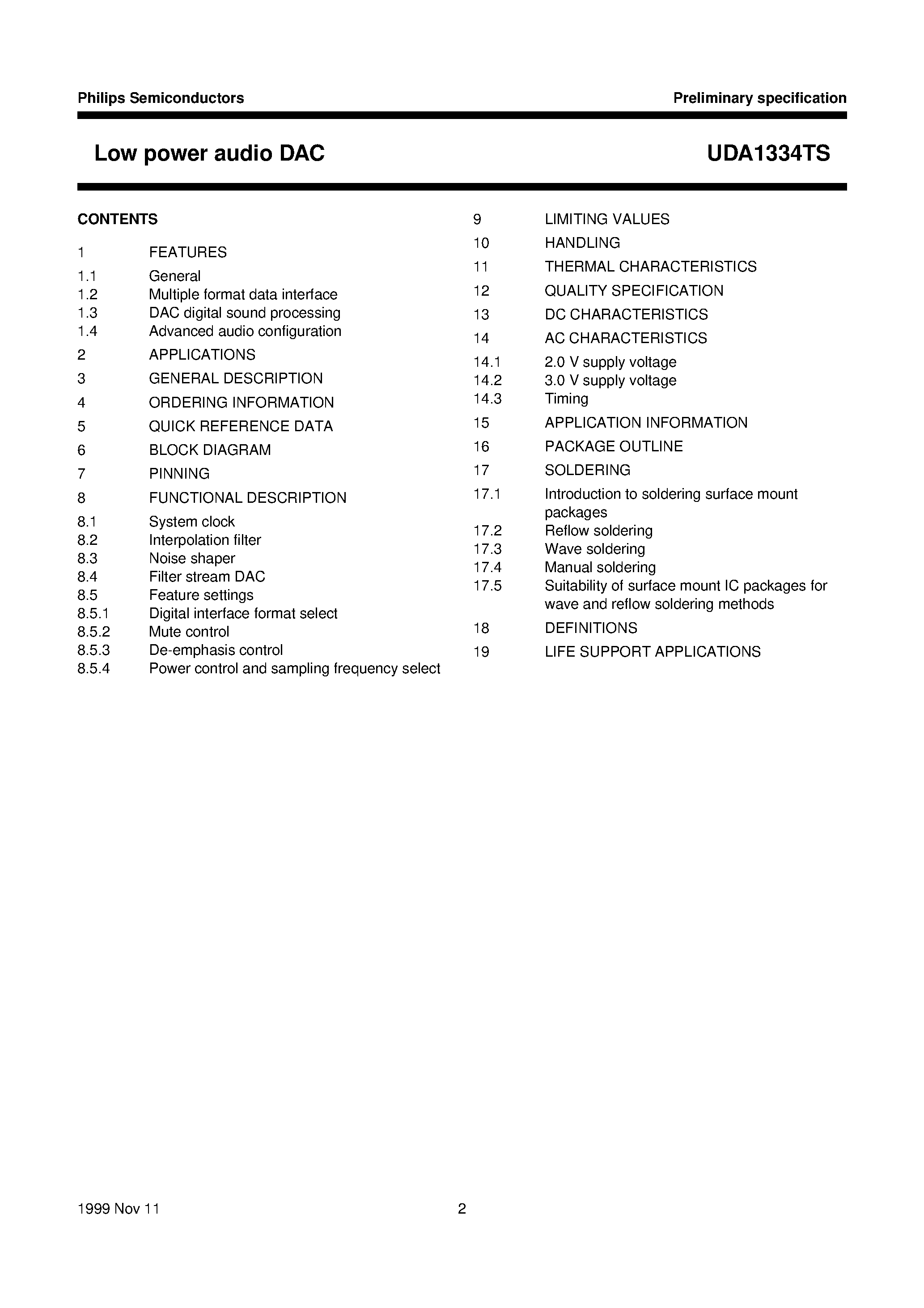 Datasheet UDA1334TS - Low power audio DAC page 2