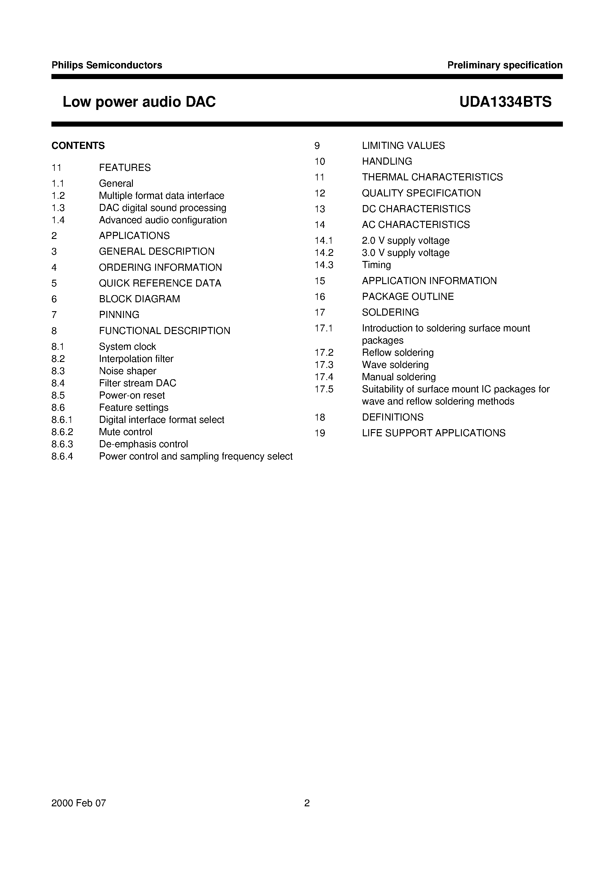 Datasheet UDA1334BTS - Low power audio DAC page 2