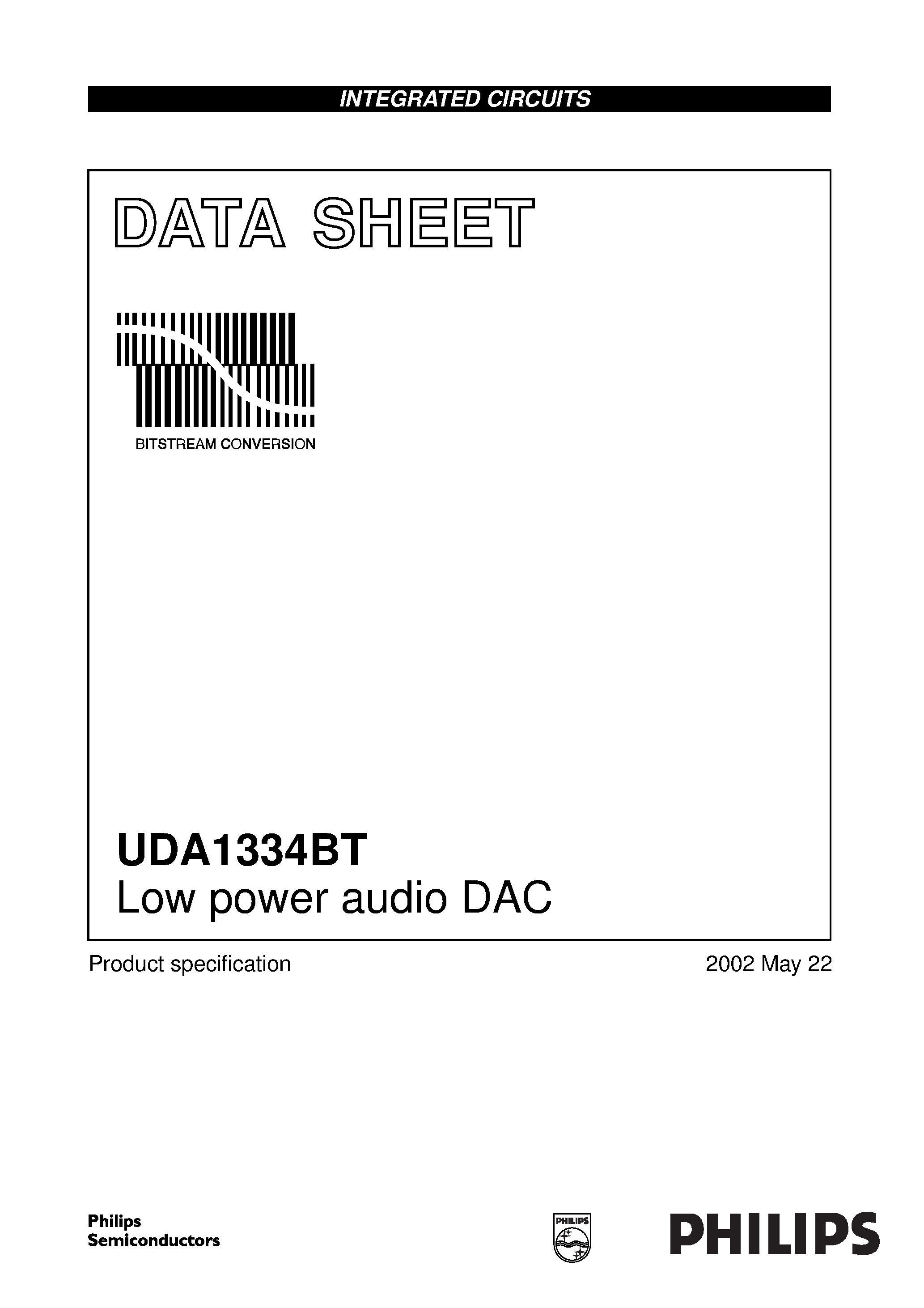 Datasheet UDA1334BT - Low power audio DAC page 1