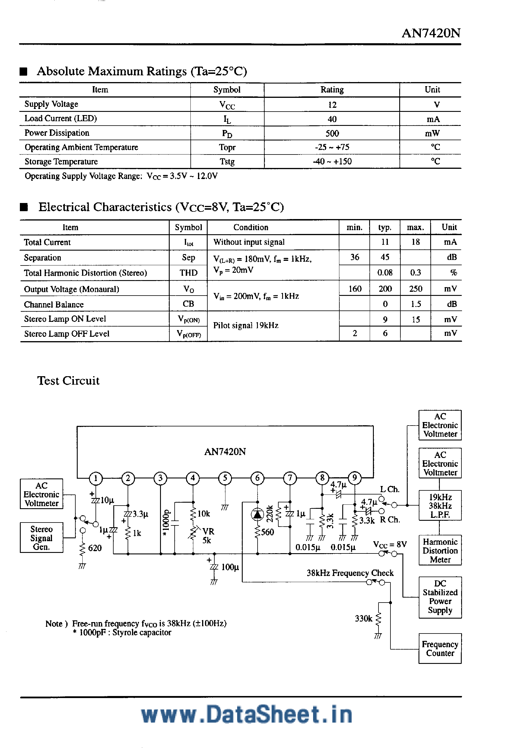 Даташит AN7420N - FM Stereo Multiplex Demodulator страница 2