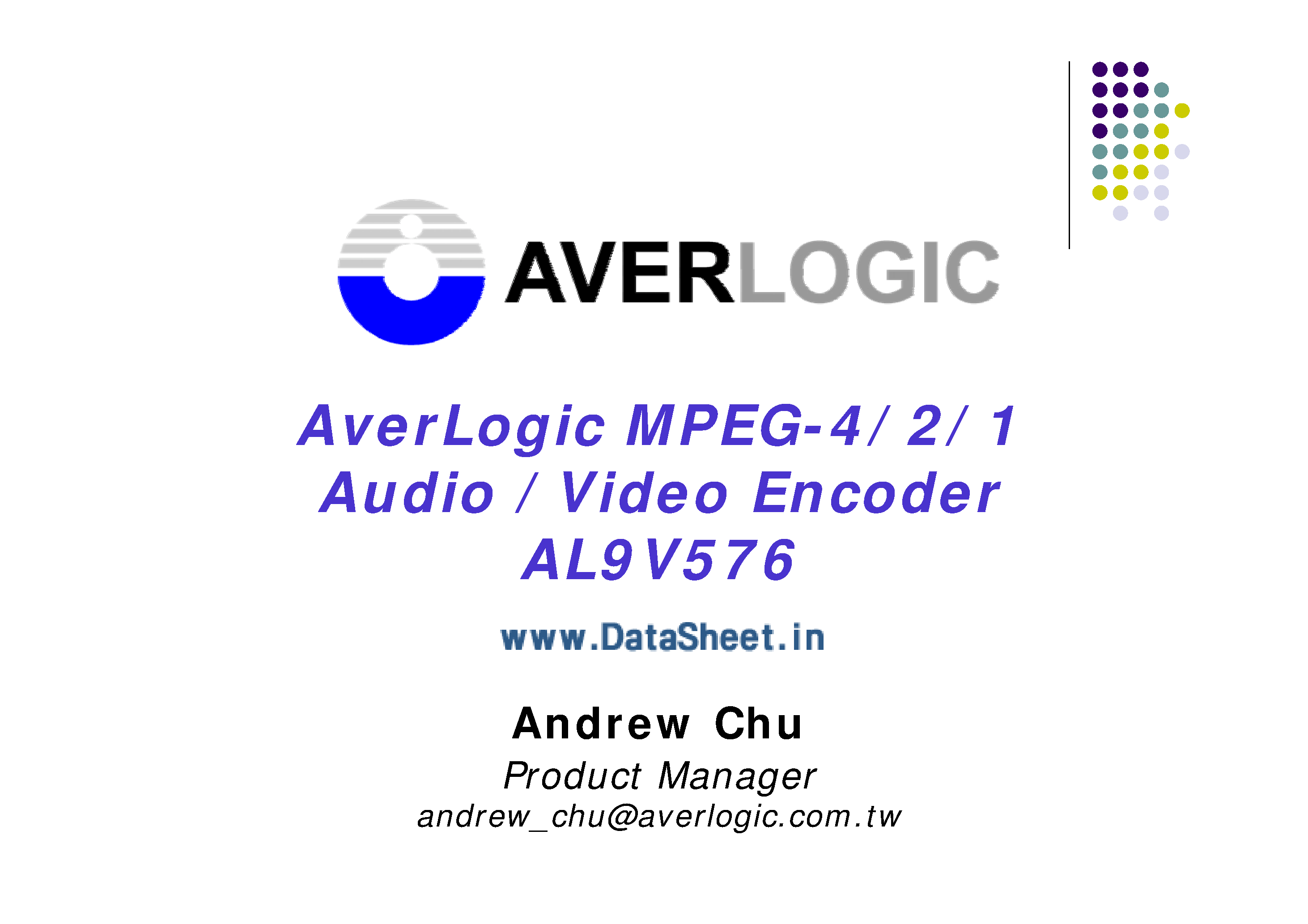 Datasheet AL9V576 - MPEG-4/2/1 Audio/Video Encoder page 1