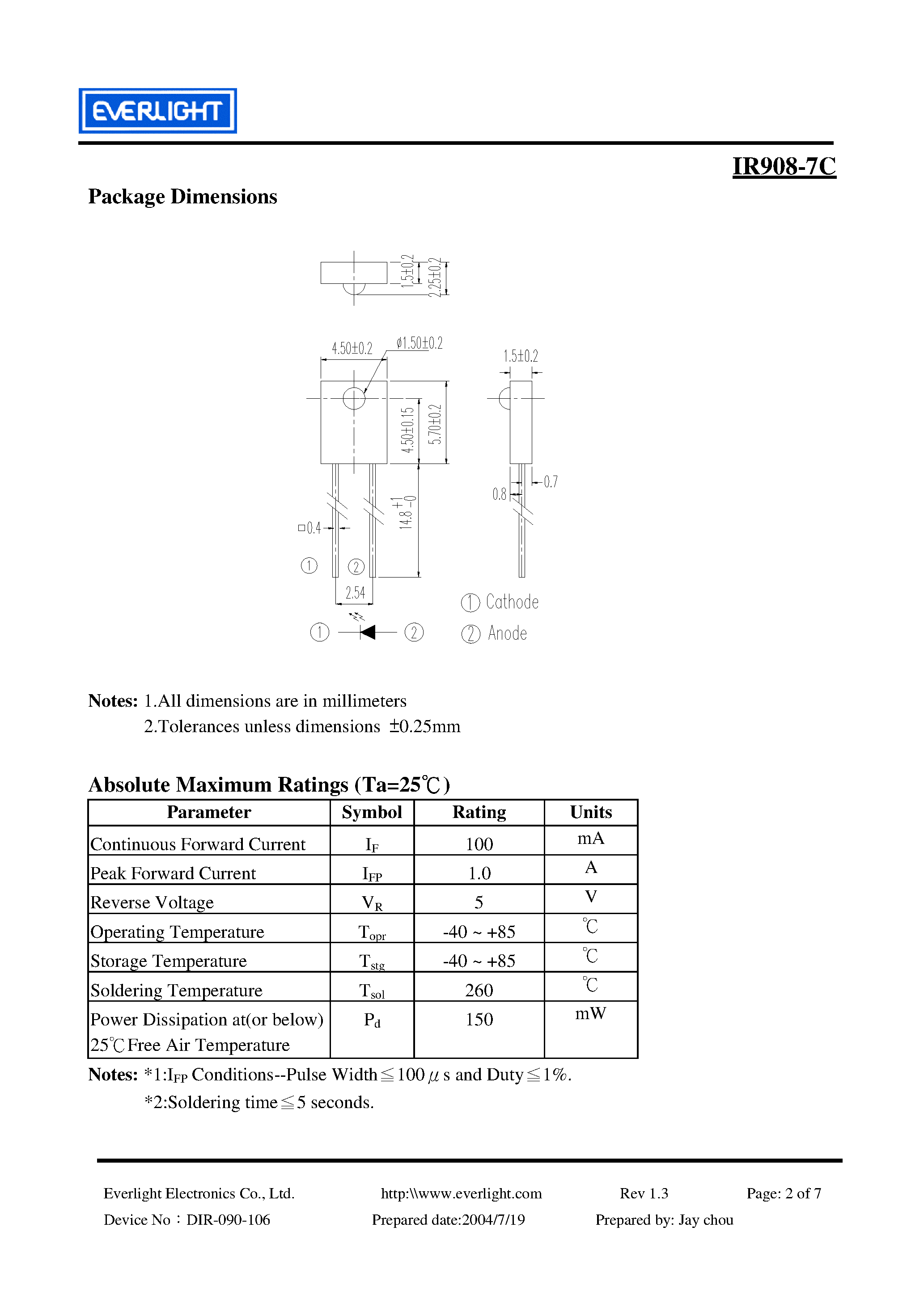 Datasheet IR908-7C - EVERLIGHTs Infrared Emitting Diode IR908-7C is a high intensity diode page 2