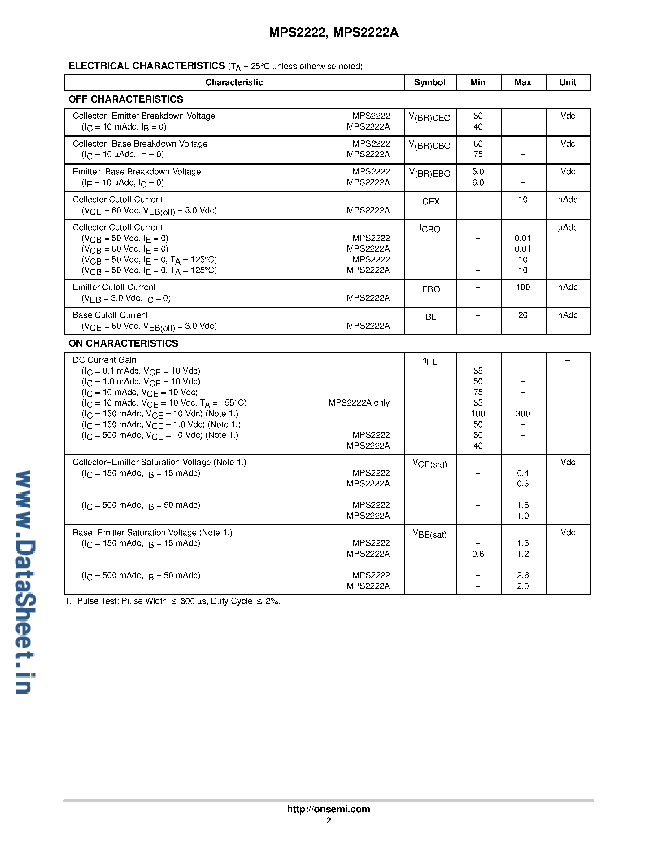 Datasheet MPS2222 page 2 Datasheet MPS2222 - General Purpose Transistors page 2