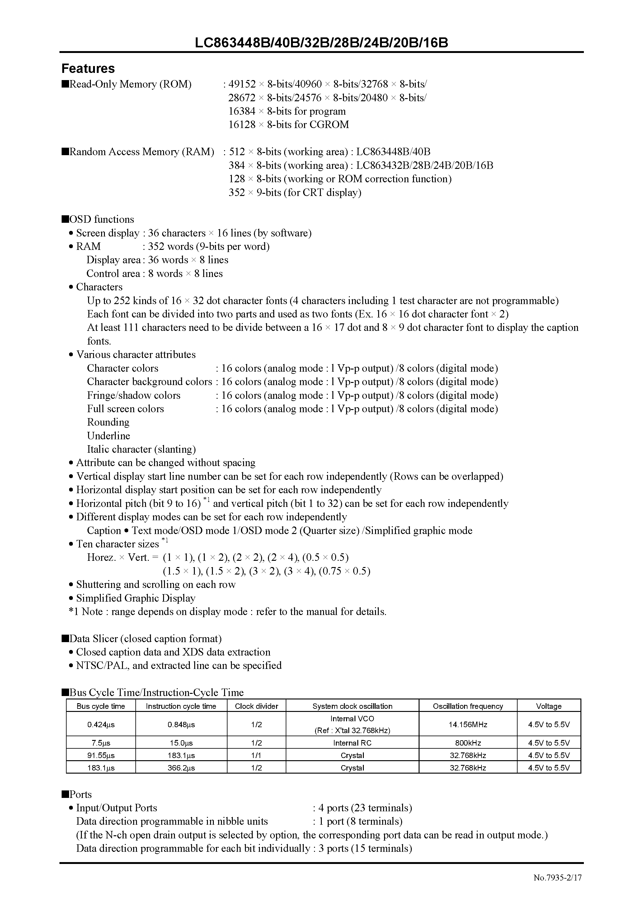 Datasheet LC863416B - (LC8634xxB) 8-bit 1-chip Microcontroller page 2
