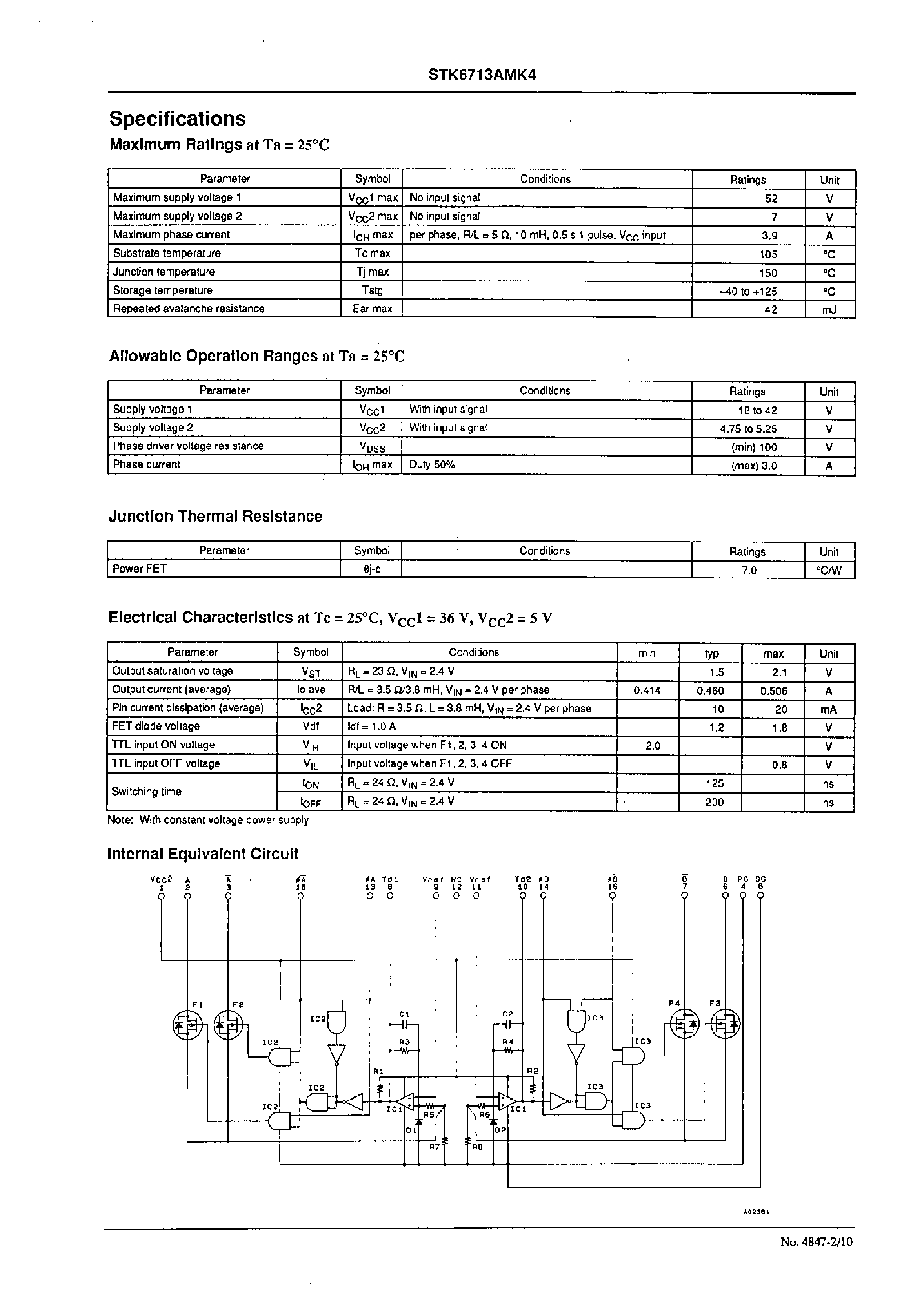 Datasheet STK6713AMK4 - (STK6711AMK4 - STK6714BMK4) 4-Phase Stepping Motor Driver Unipolar Self-Excitation Type(Io = 1.5A) page 2