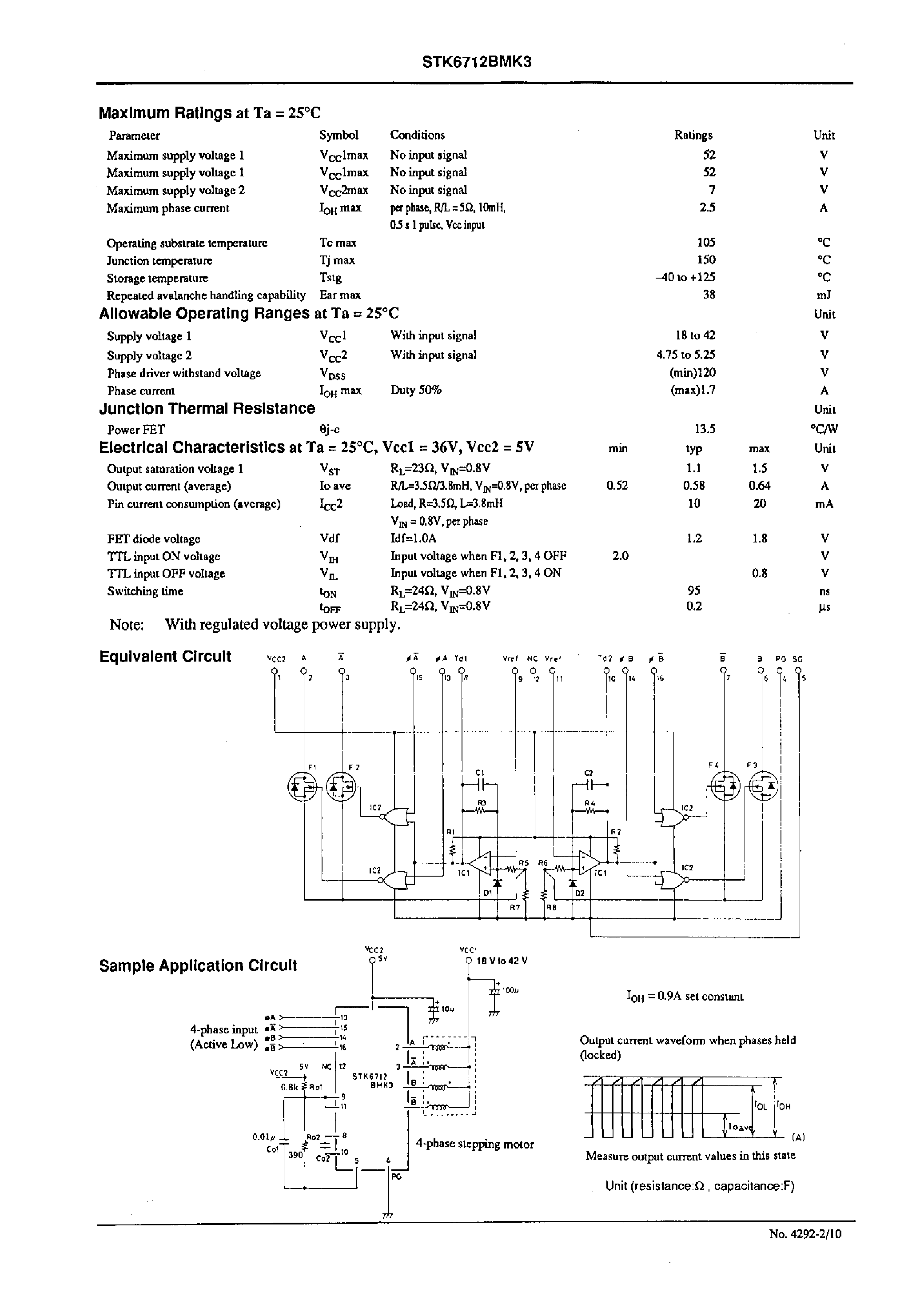 Datasheet STK6712BMK3 page 2 Datasheet STK6712BMK3 - Unipolar Fixed-current Chopper-type 4-phase Stepping Motor Driver page 2