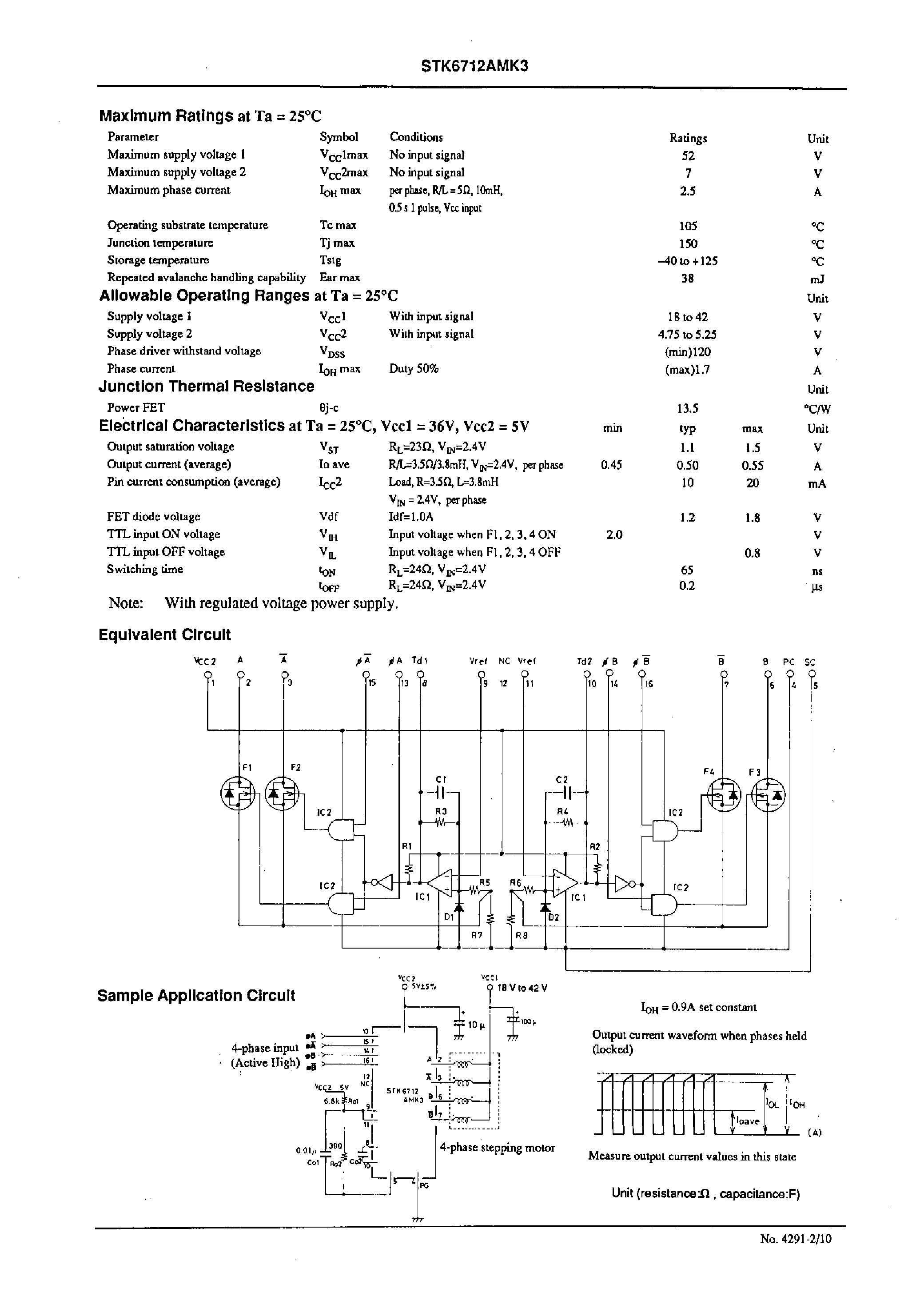 Datasheet STK6712AMK3 page 2 Datasheet STK6712AMK3 - Unipolar Fixed-current Chopper-type 4-phase Stepping Motor Driver page 2