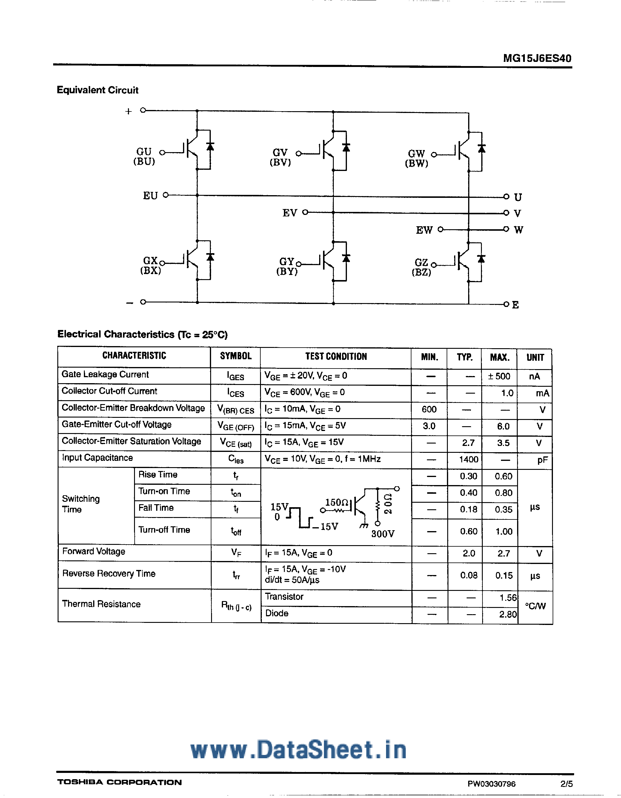 Datasheet MG15J6ES40 - GTR Module / Silicon N-Channel IGBT page 2