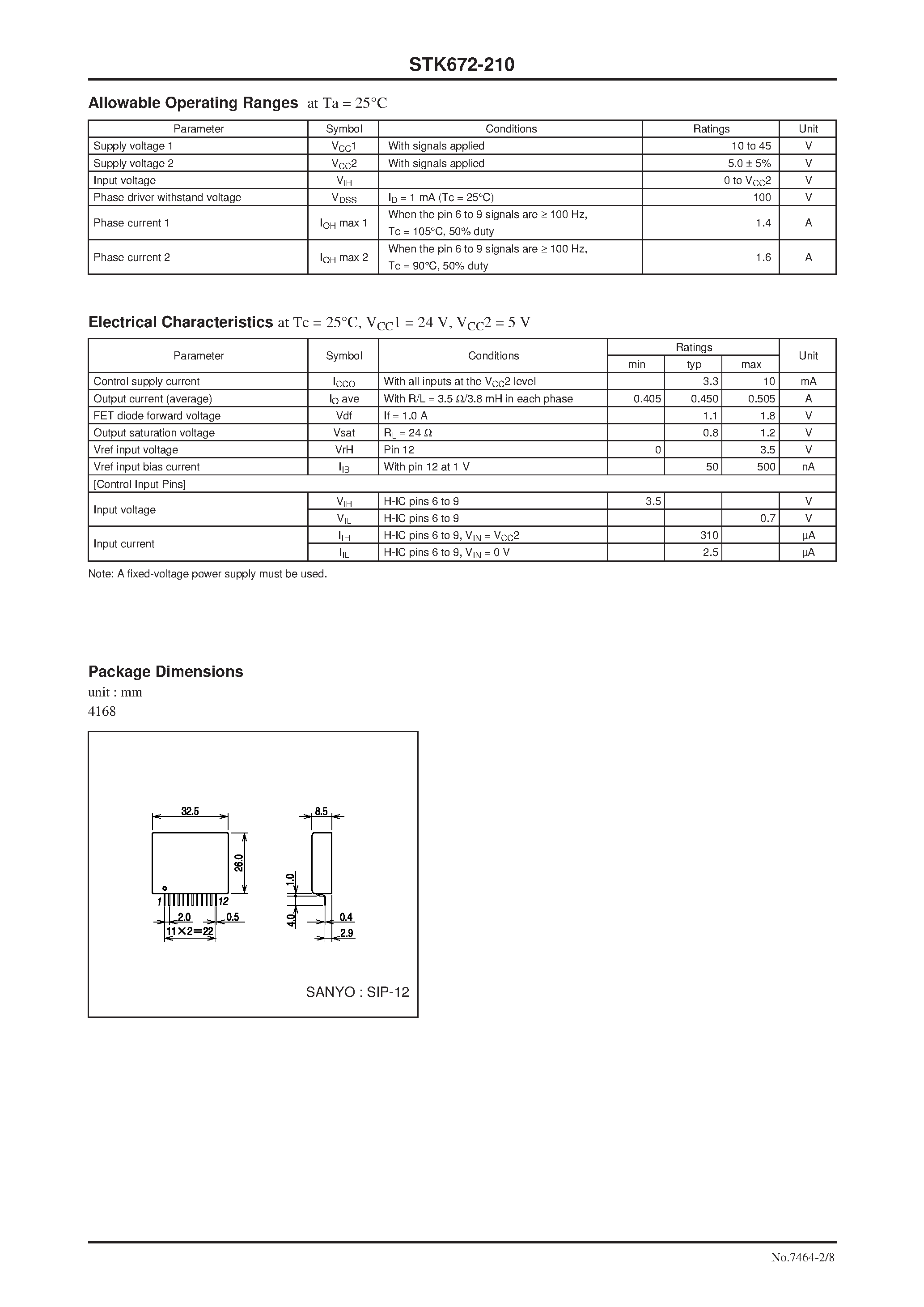 Datasheet STK672-210 page 2 Datasheet STK672-210 - Two-Phase Stepping Motor Driver Output Current: 1.4 A page 2