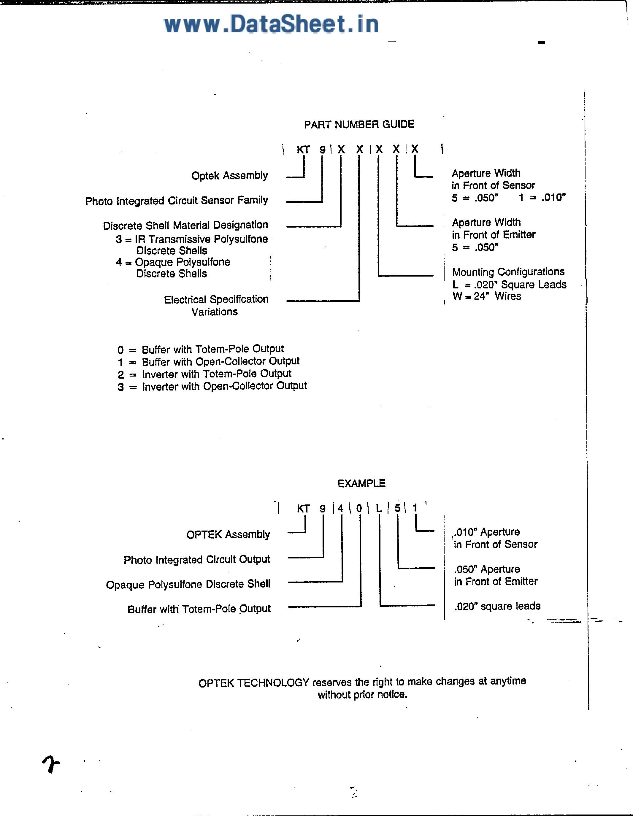 Datasheet KT930 - (KT93x - KT94x) Slotted Optical Switches Photo Integrated Circuit page 2