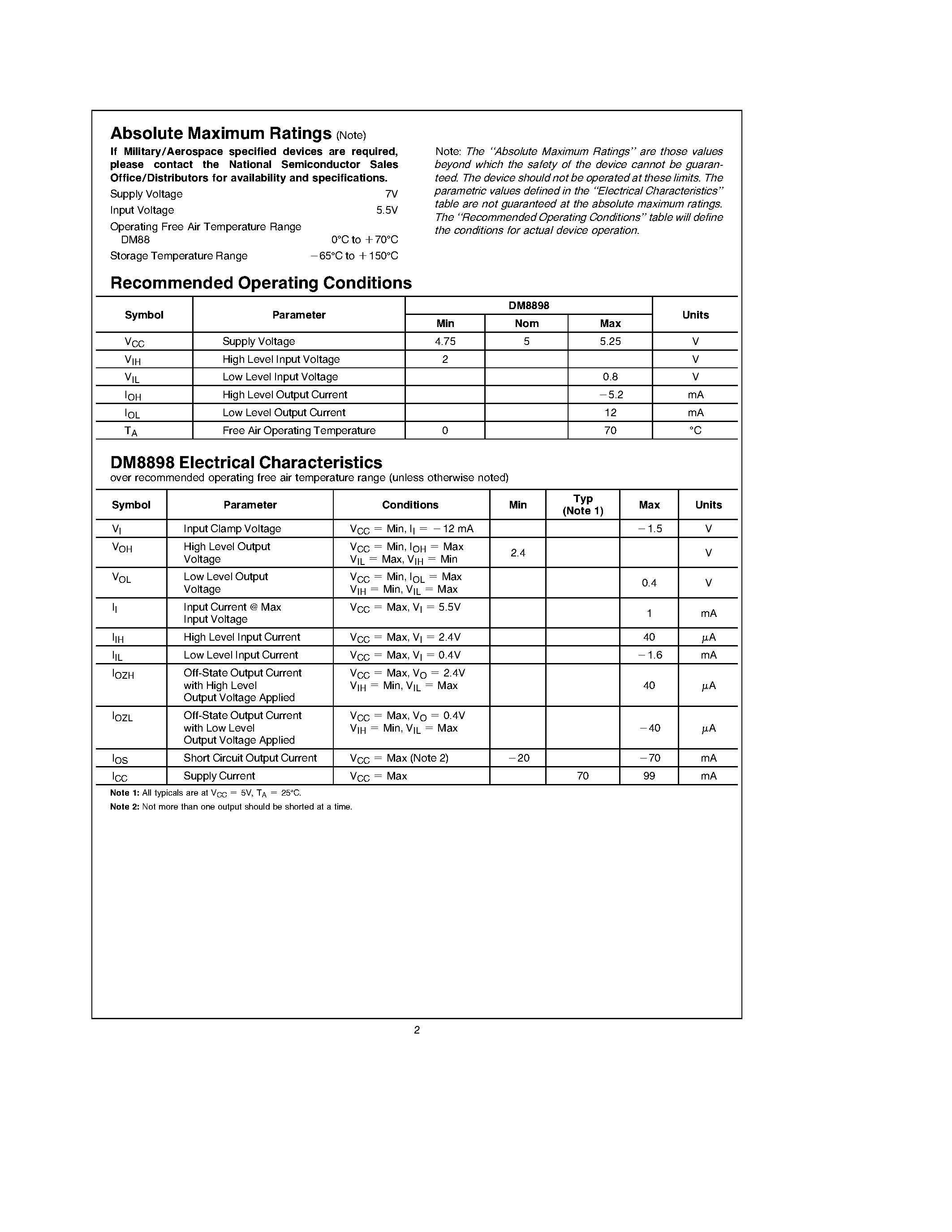 Даташит DM8898 - (DM8898 / DM8899) TRI-STATE BCD to Binary/Binary to BCD Converters страница 2